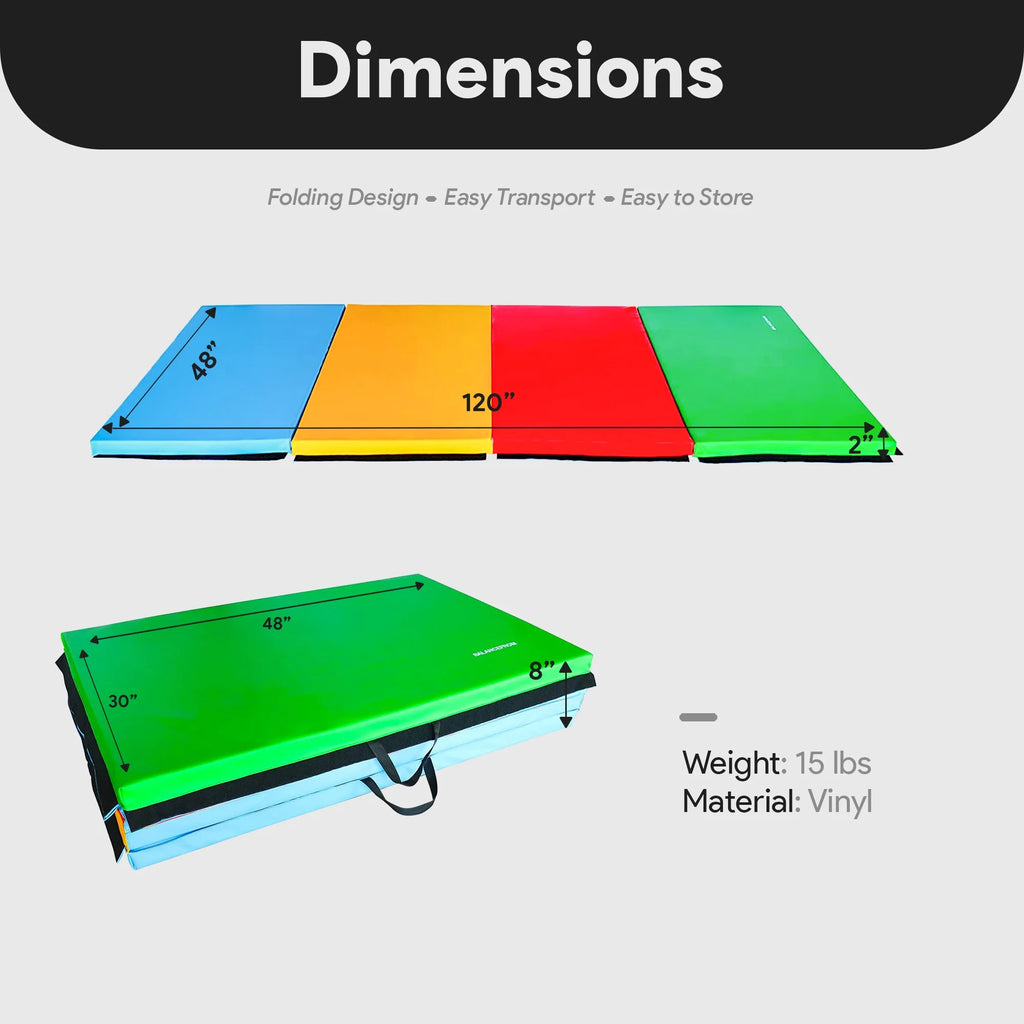 10Ft X 4Ft X 2In 4-Panel All-Purpose Folding Gymnastics Mat, Multicolored