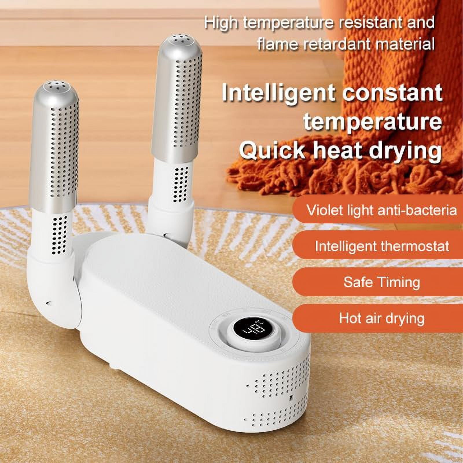 Portable Electric Shoes Boots Dryer Warmer Adjustable Foldable Rack, White