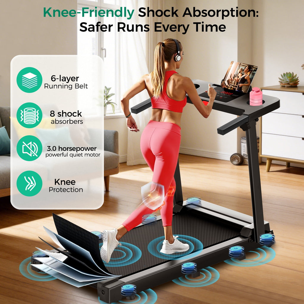 Treadmill, 3.0 HP Walking Pad Treadmill for Home, Folding Running Treadmill with 300 Lbs Capacity, LED Display