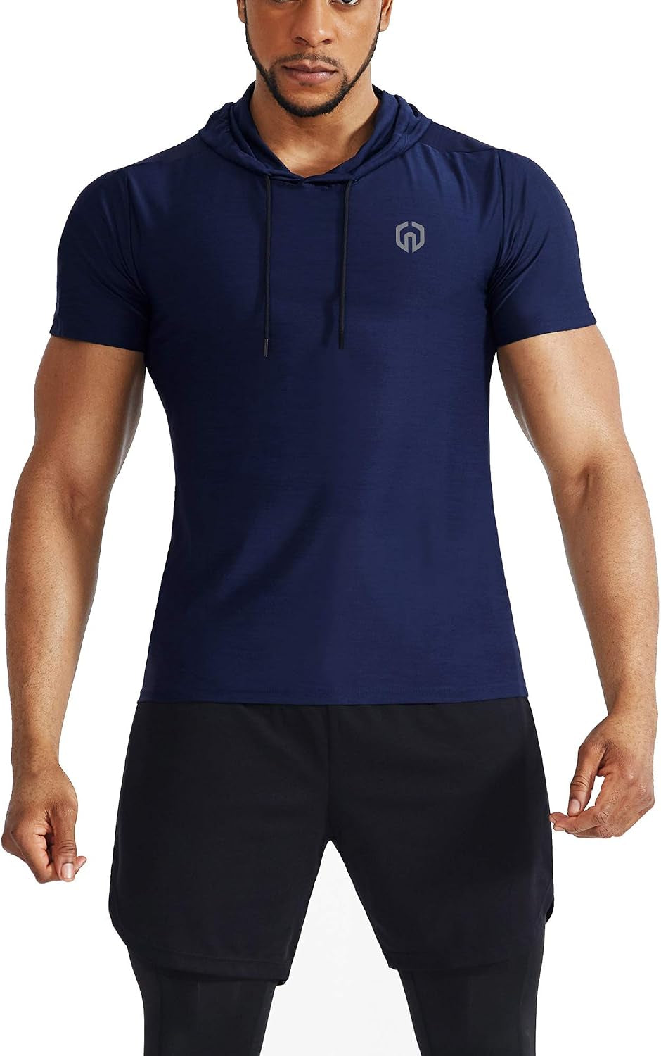 Men'S 3 Pack Dry Fit Running Shirt Workout Athletic Shirt with Hoods,Navy Blue,Light Green,Grey,M