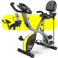 Folding Cycling Bicycle Magnetic Exercise Bike Fitness Indoor Upright Stationary Bike with Dumbbells and Resitance Bands for Home Cardio Workout Weight up to 300 LBS