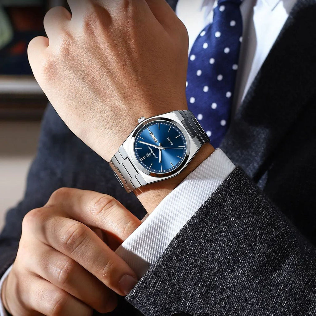 Men Gold Quartz Stainless Steel Fashion Watch Analog Waterproof Luminous Date Wristwatch
