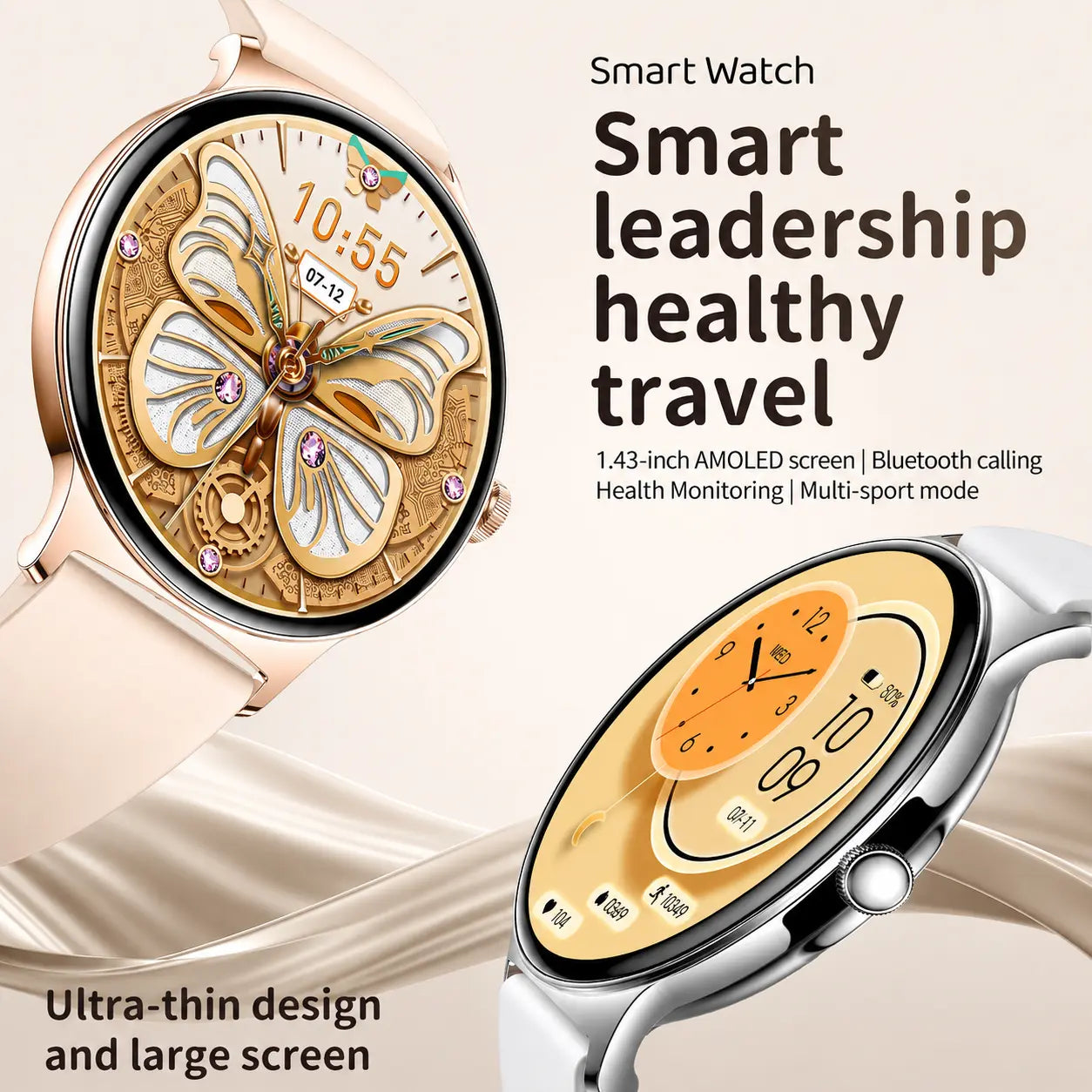Aetow Premium Smartwatch for Women, 1.43” AMOLED 466×466 Display, Bluetooth Calling, 7.9Mm Ultra-Thin Metal Design, Always-On Display, 100+ Sports Modes, Heart Rate, Spo2, Sleep & Cycle Tracking, Running