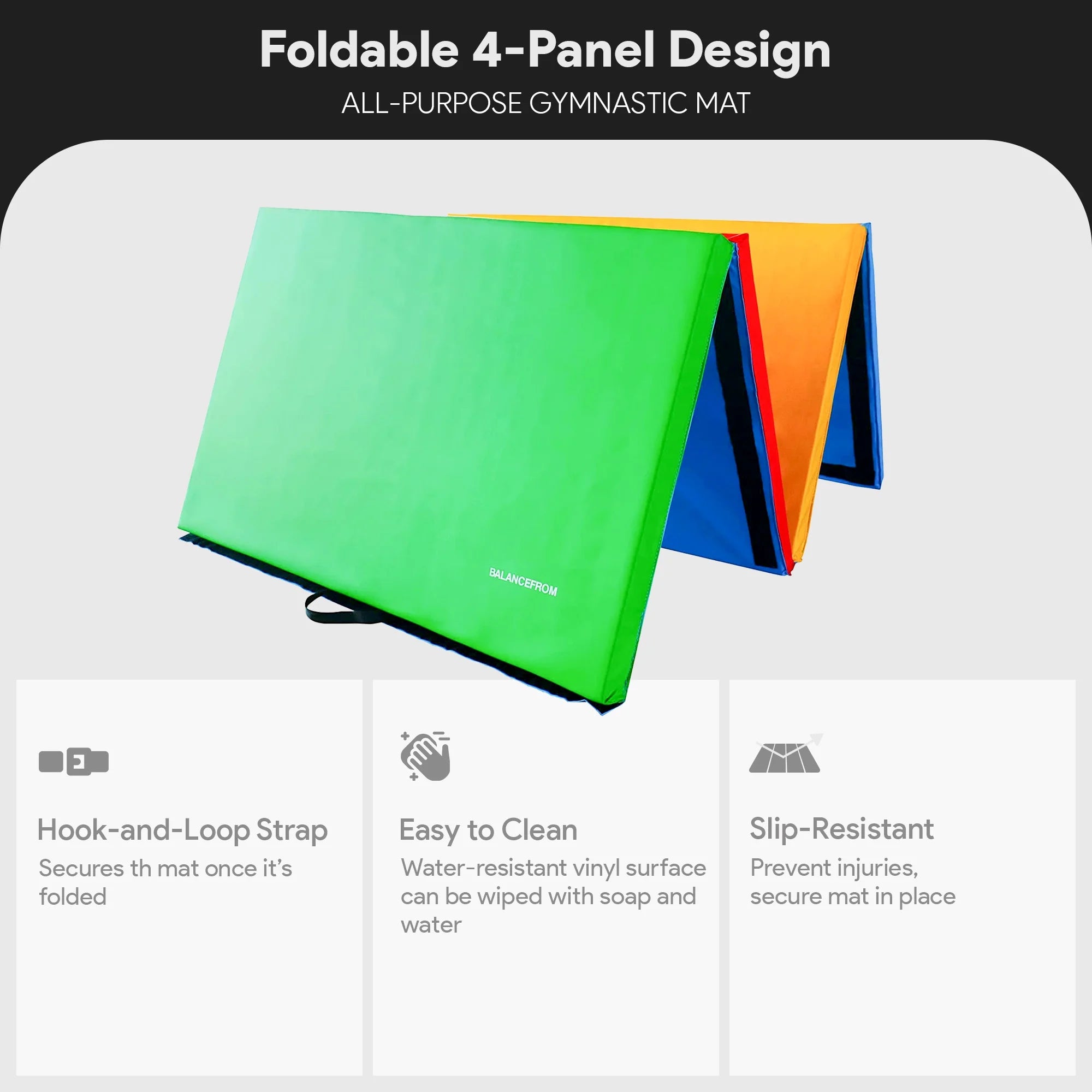 10Ft X 4Ft X 2In 4-Panel All-Purpose Folding Gymnastics Mat, Multicolored