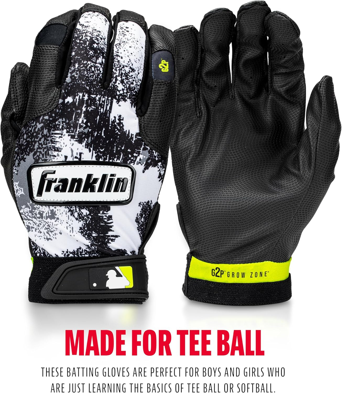 Franklin Sports MLB Youth Teeball Batting Gloves - Flexible Pro Kids Baseball + Softball Gloves for Boys + Girls