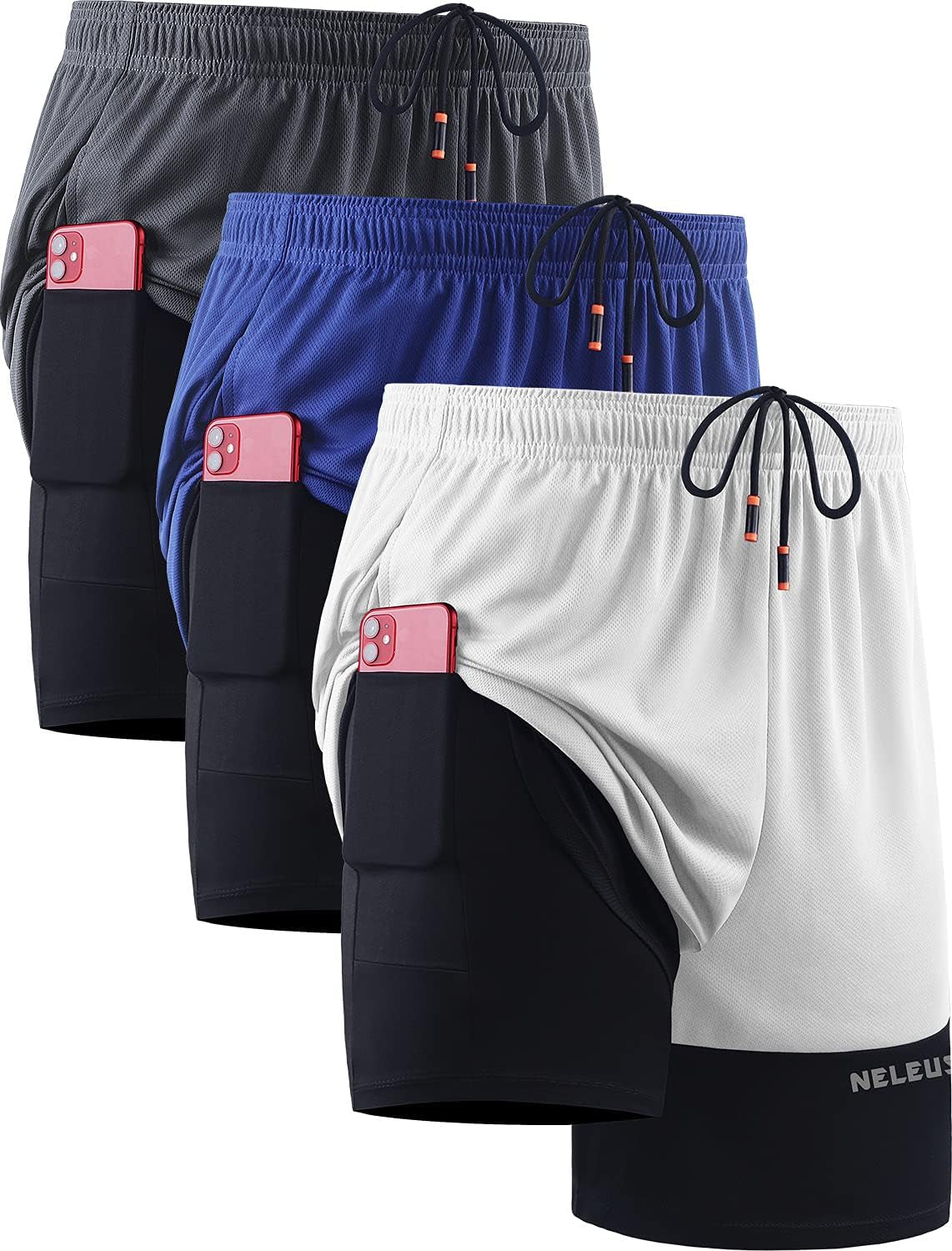 Men'S 2 in 1 Running Shorts with Liner,Dry Fit Workout Shorts with Pockets