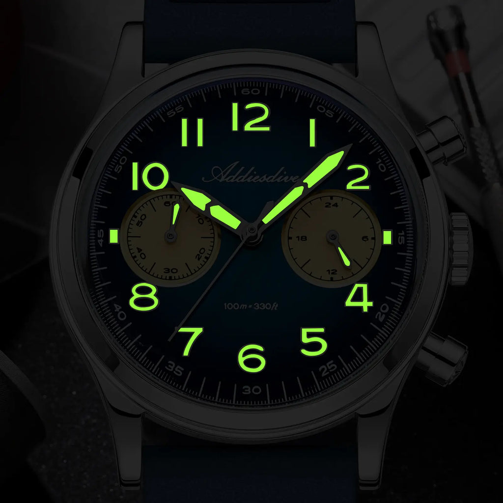 ADDIESDIVE Chronograph Watch Sport Watches for Men- Hybird Movement 38Mm Owl Dial 100M Waterproof Luminous Stop Watch Business Casual Watch Men'S Gift