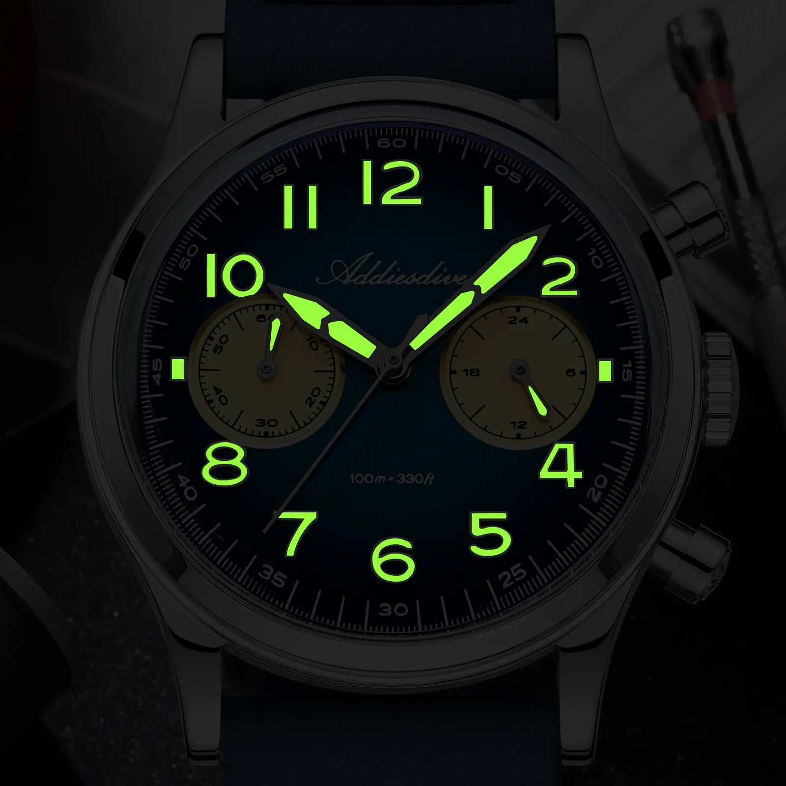 ADDIESDIVE Chronograph Watch Sport Watches for Men- Hybird Movement 38Mm Owl Dial 100M Waterproof Luminous Stop Watch Business Casual Watch Men'S Gift