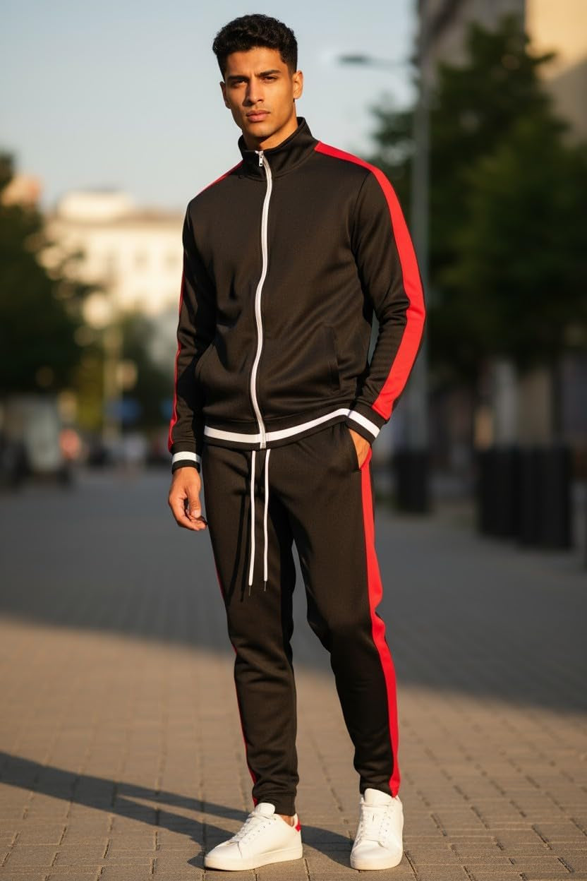 -TRACK JACKET Mens Urban Hip Hop Premium Track Jacket - Slim Fit Side Taping Sportswear Urbanwear Streetwear Top
