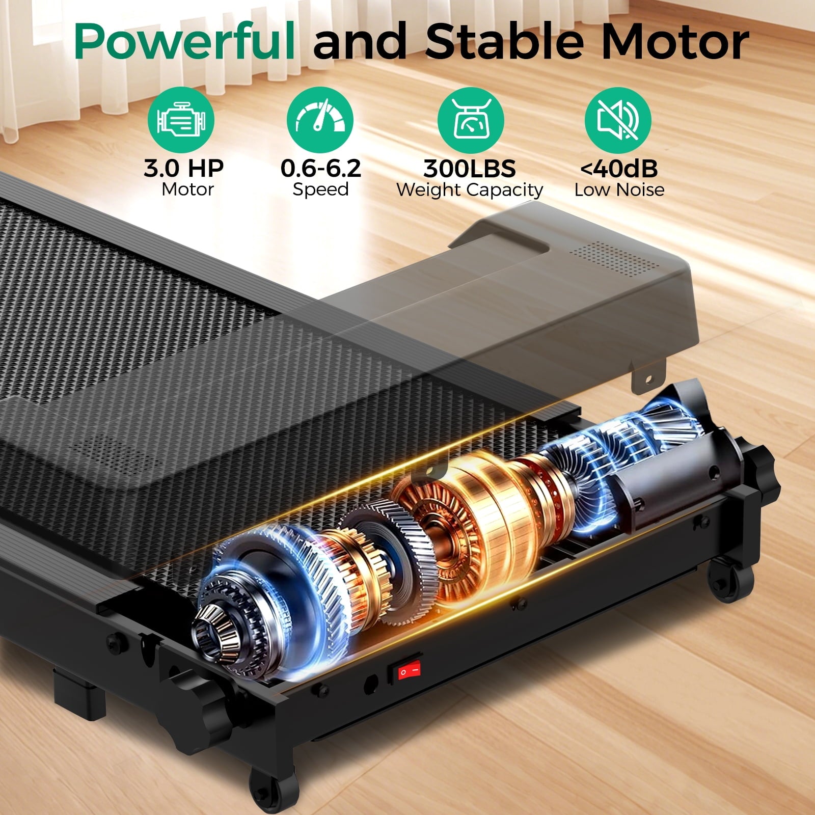 Treadmill, 3.0 HP Walking Pad Treadmill for Home, Folding Running Treadmill with 300 Lbs Capacity, LED Display