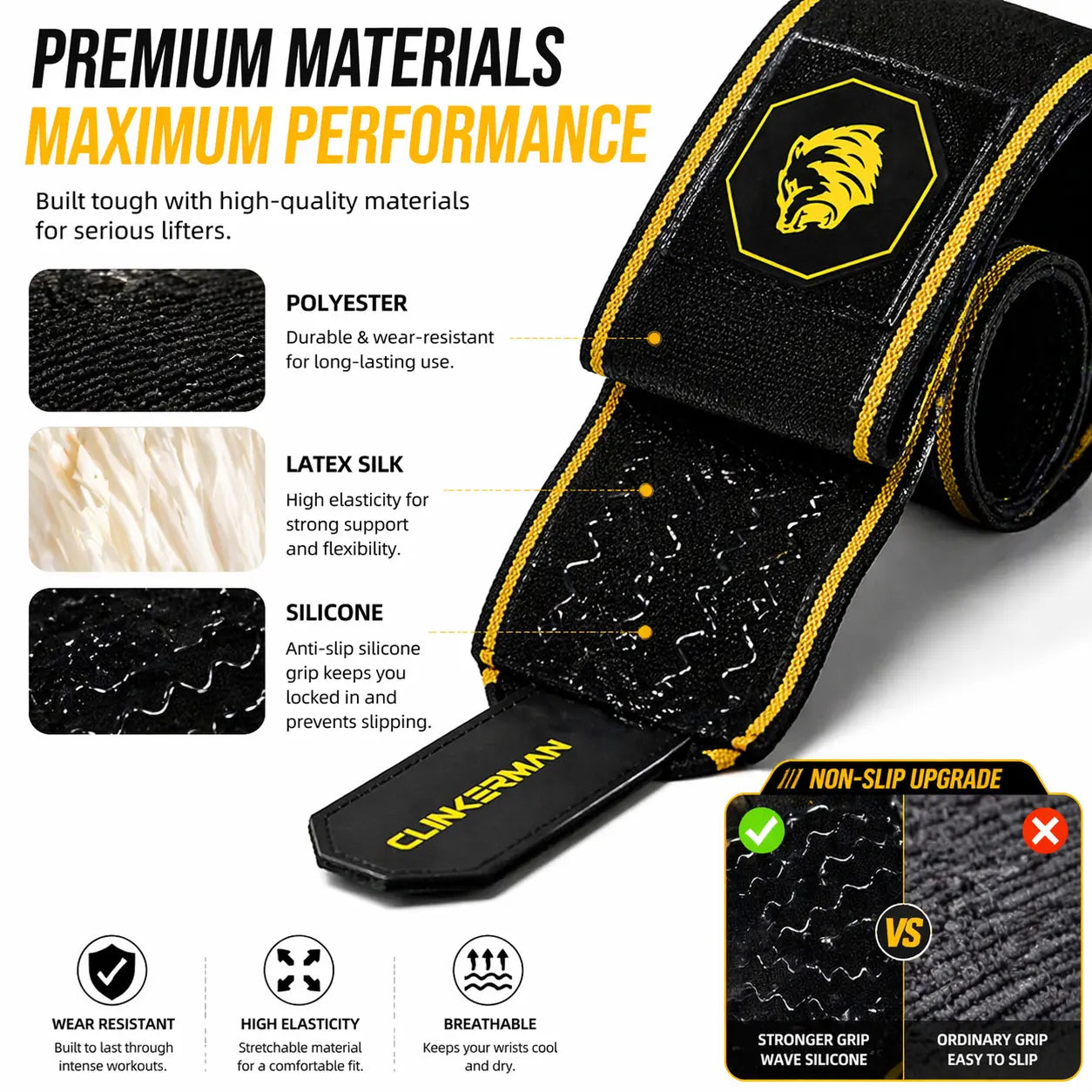 Wrist Wraps for Weightlifting & Gym Training – Anti-Slip, Adjustable, Durable Polyester & Silicone Support for Strength, Crossfit, and Powerlifting