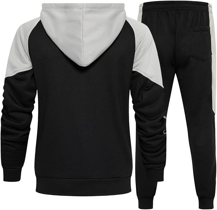 Elevate Your Style with the CALUOMATT Men's Hooded Athletic Tracksuit - Full-Zip Jogging Sweatpants Set in Trendy Patchwork Design