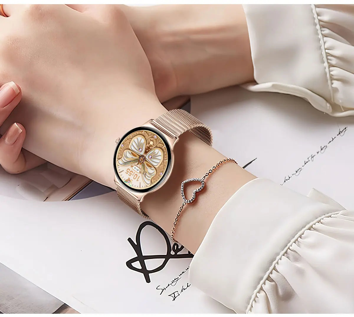Aetow Premium Smartwatch for Women, 1.43” AMOLED 466×466 Display, Bluetooth Calling, 7.9Mm Ultra-Thin Metal Design, Always-On Display, 100+ Sports Modes, Heart Rate, Spo2, Sleep & Cycle Tracking, Running
