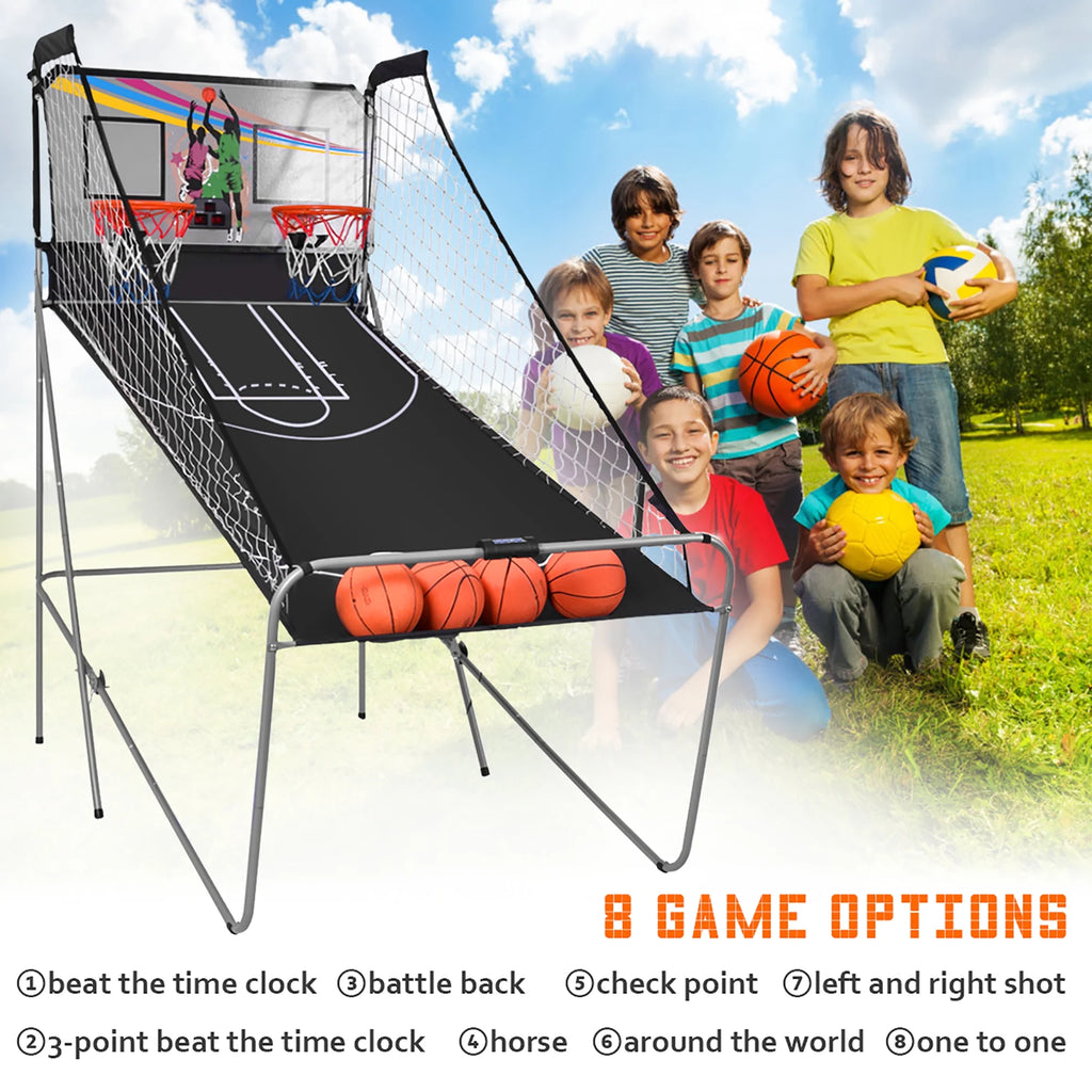 Dual LED Electronic Shot Basketball Arcade Game with 8 Game Modes 4 Balls Foldable Grey