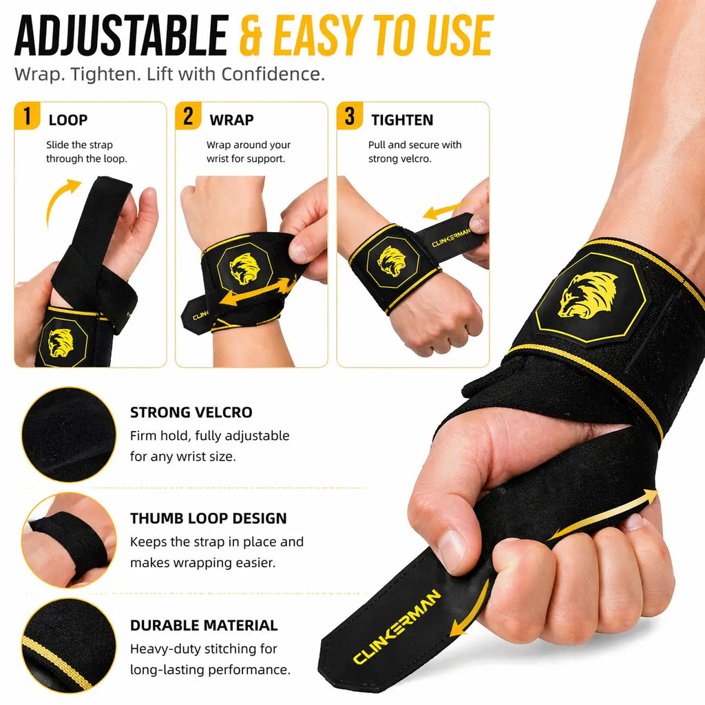 Wrist Wraps for Weightlifting & Gym Training – Anti-Slip, Adjustable, Durable Polyester & Silicone Support for Strength, Crossfit, and Powerlifting