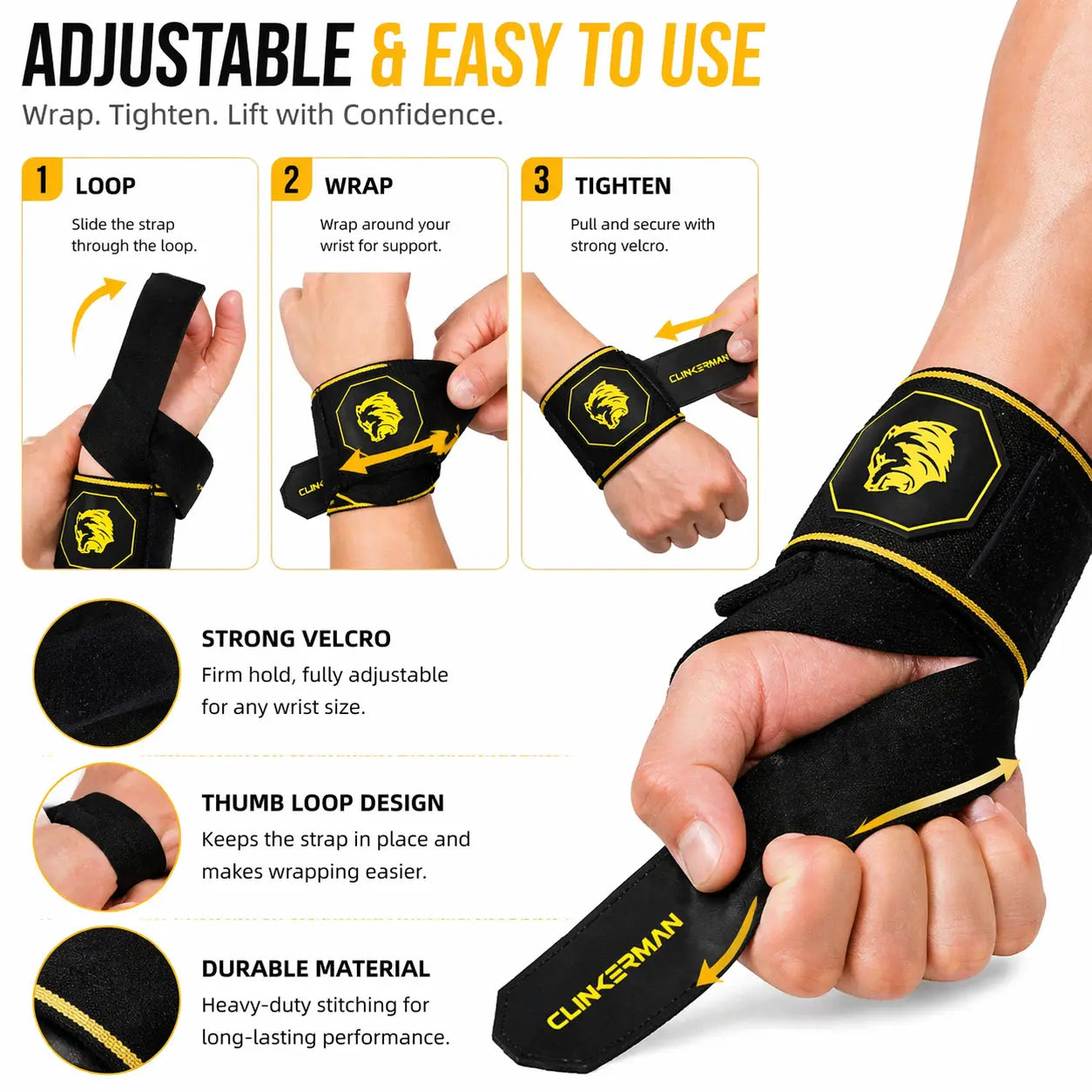 Wrist Wraps for Weightlifting & Gym Training – Anti-Slip, Adjustable, Durable Polyester & Silicone Support for Strength, Crossfit, and Powerlifting