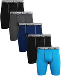Mens Underwear Boxer Briefs - 5 Pack Performance Stretch Long Leg Boxers for Men with Contour Support Pouch, 9" Inseam
