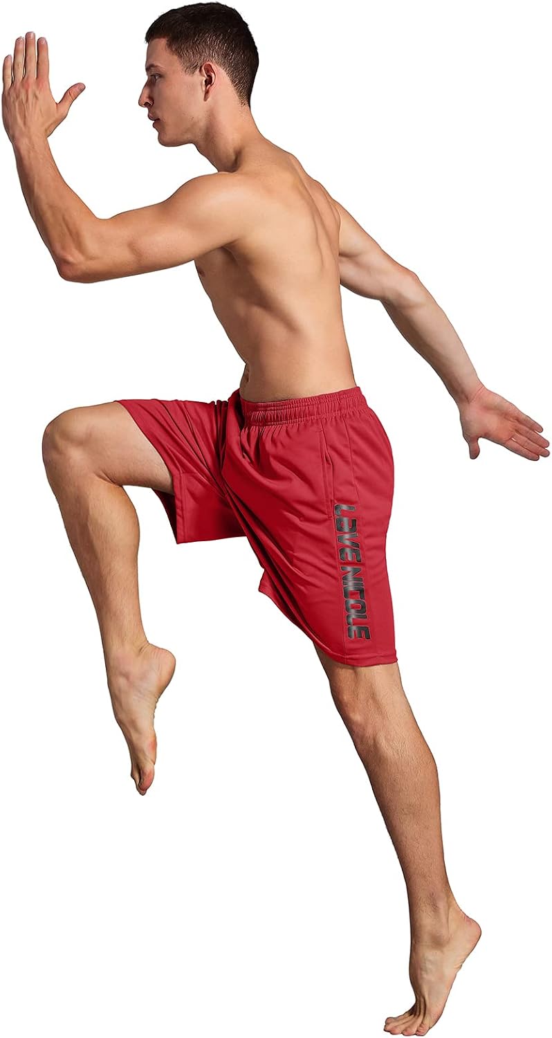2 Pack Mens Workout Shorts Elastic Waist Athletic Gym Running Basketball Tennis Shorts for Men 7'' Inseam with Pocket (Grey/Red M)