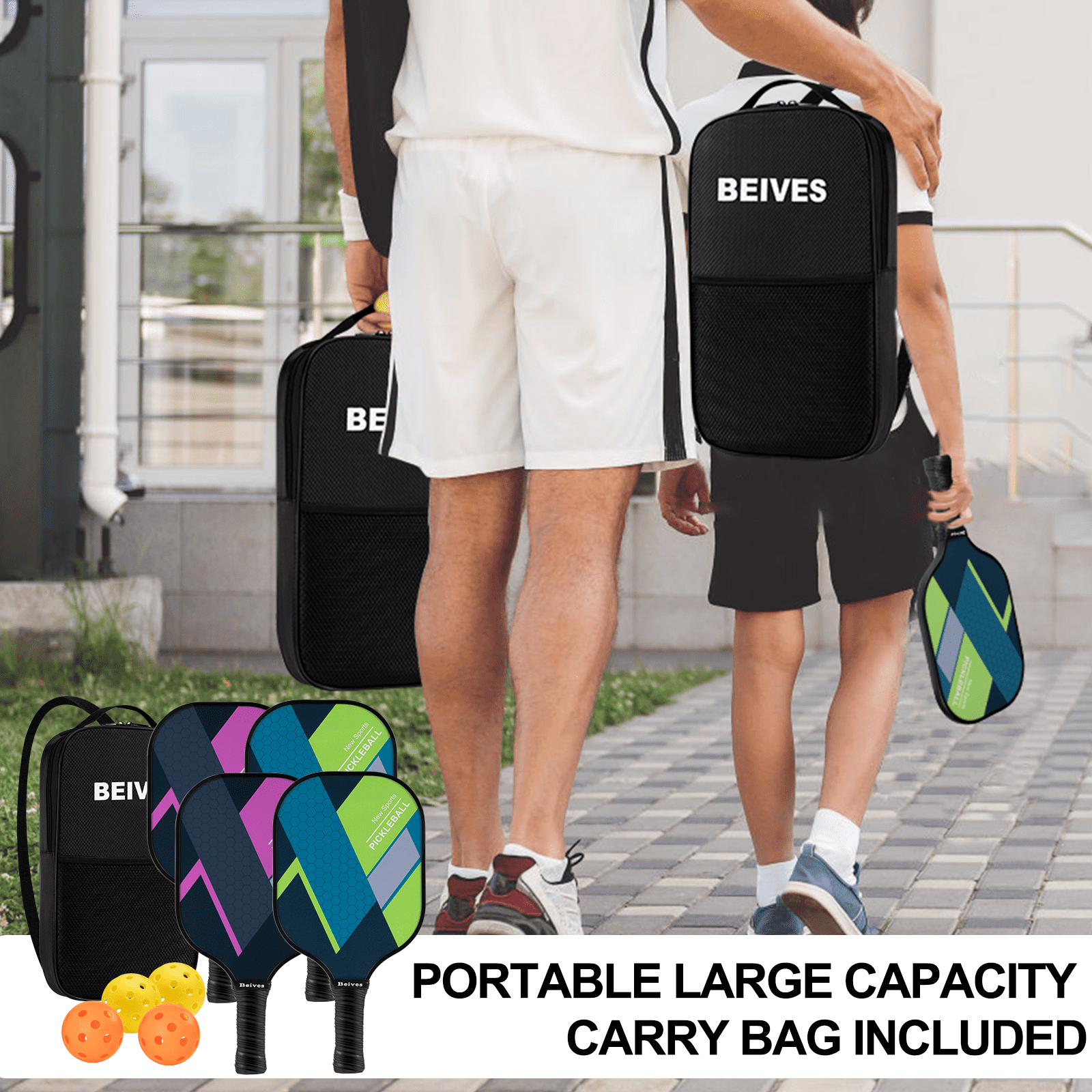4-Pack Fiberglass Pickle Ball Set with 4 Balls & Portable Bag - Lightweight Pickleball Paddles for Indoor/Outdoor