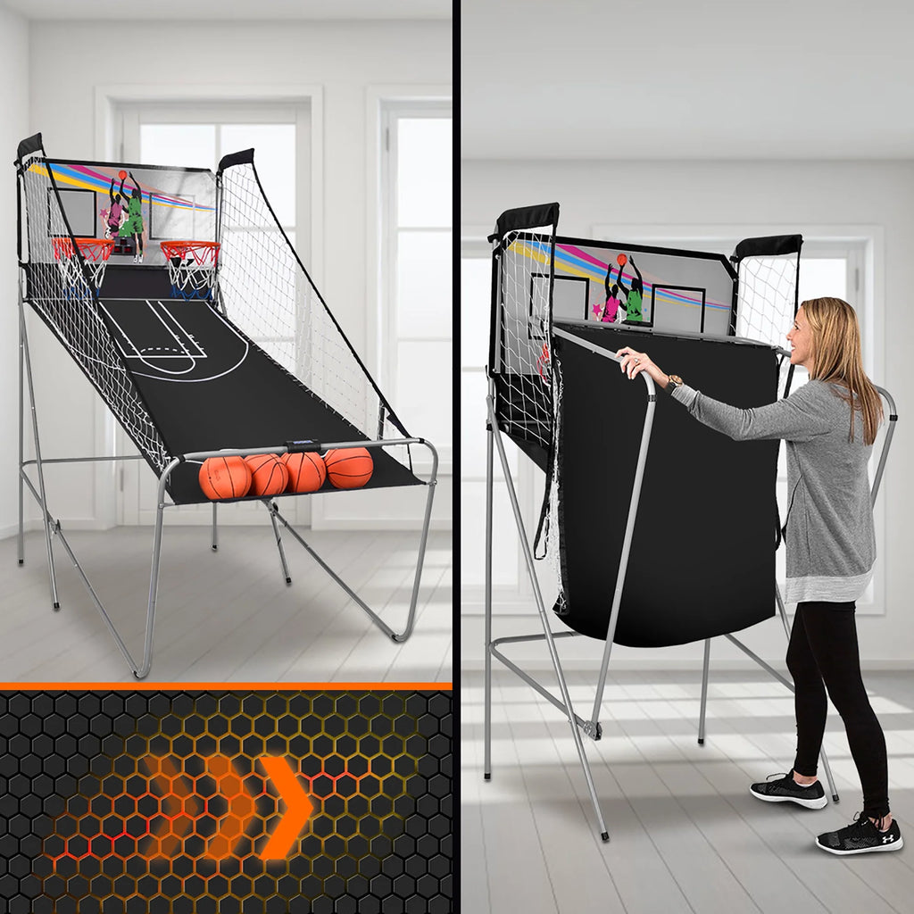Dual LED Electronic Shot Basketball Arcade Game with 8 Game Modes 4 Balls Foldable Grey