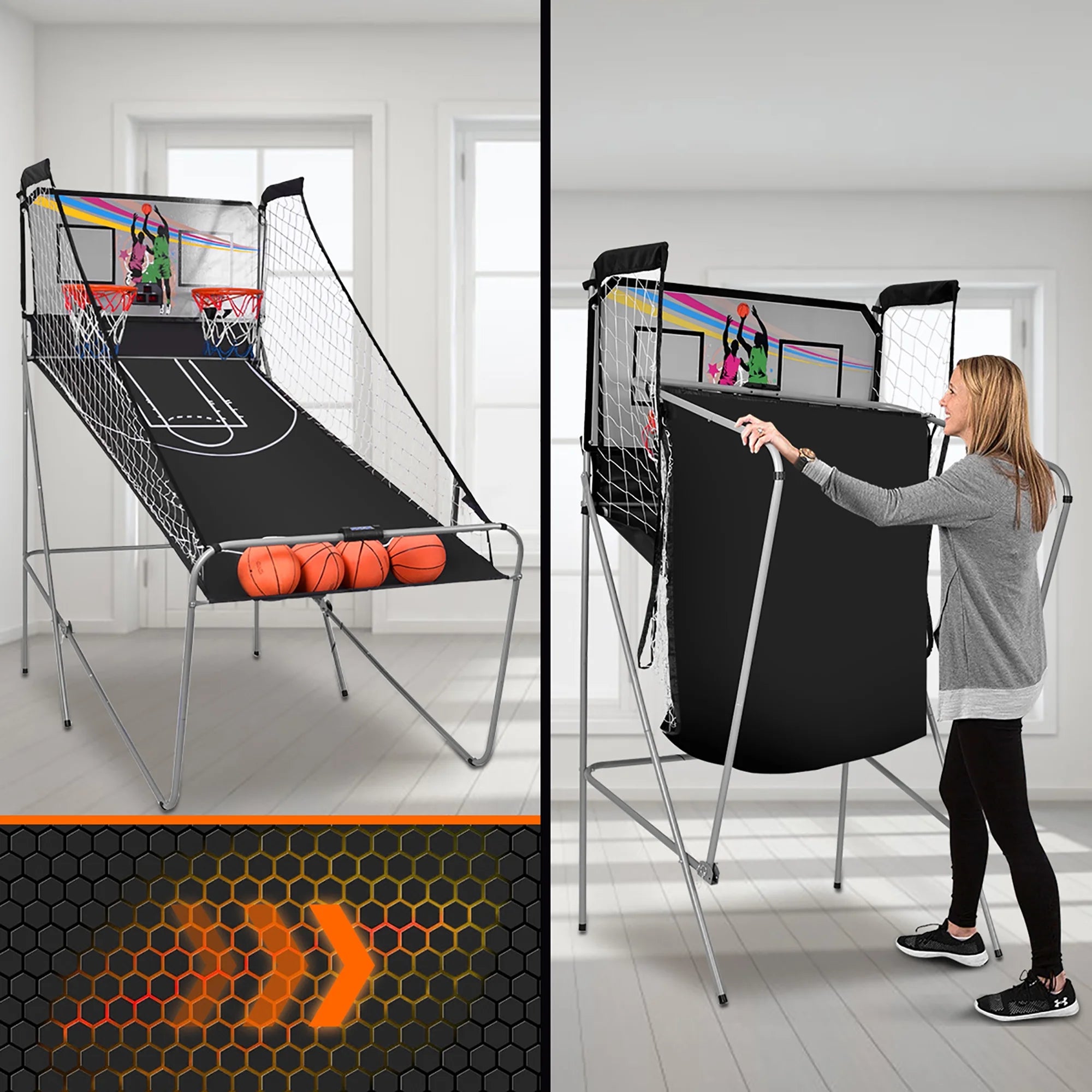 Dual LED Electronic Shot Basketball Arcade Game with 8 Game Modes 4 Balls Foldable Grey
