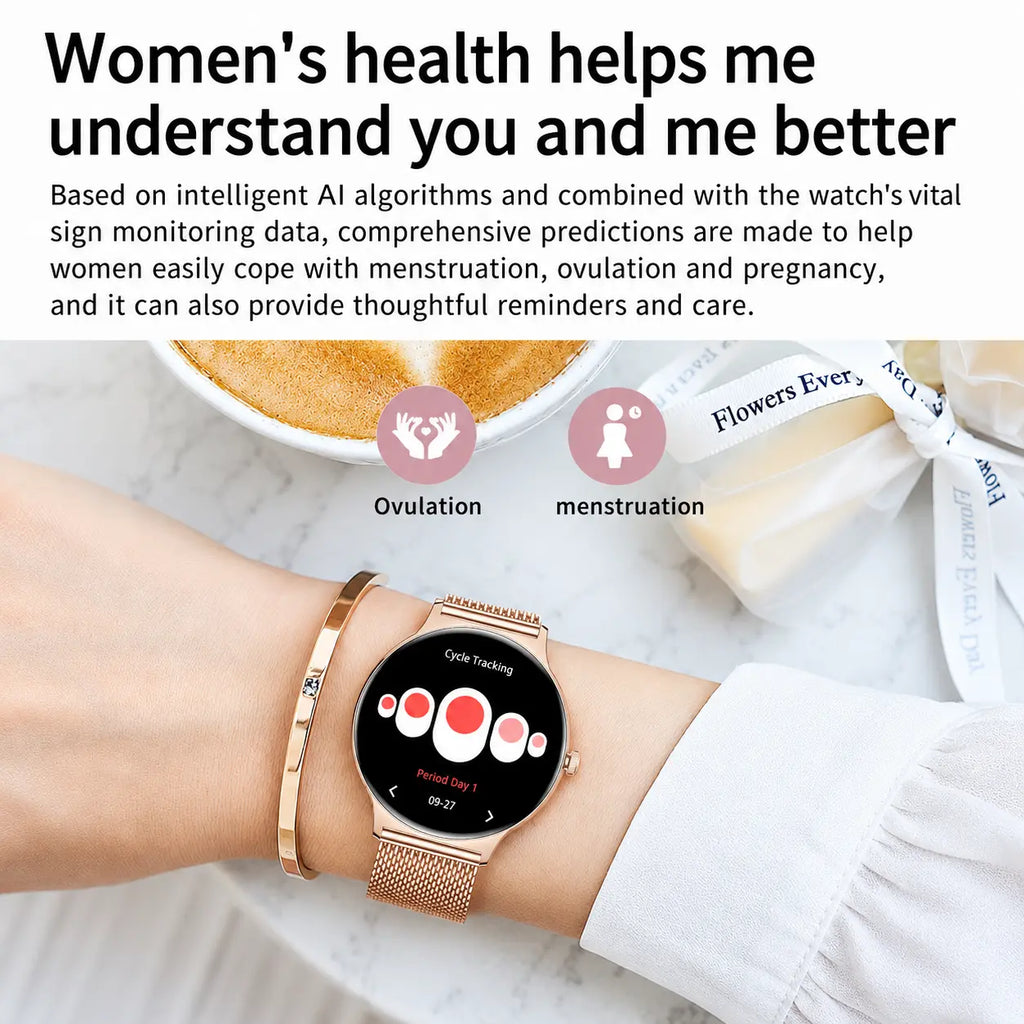 Aetow Premium Smartwatch for Women, 1.43” AMOLED 466×466 Display, Bluetooth Calling, 7.9Mm Ultra-Thin Metal Design, Always-On Display, 100+ Sports Modes, Heart Rate, Spo2, Sleep & Cycle Tracking, Running