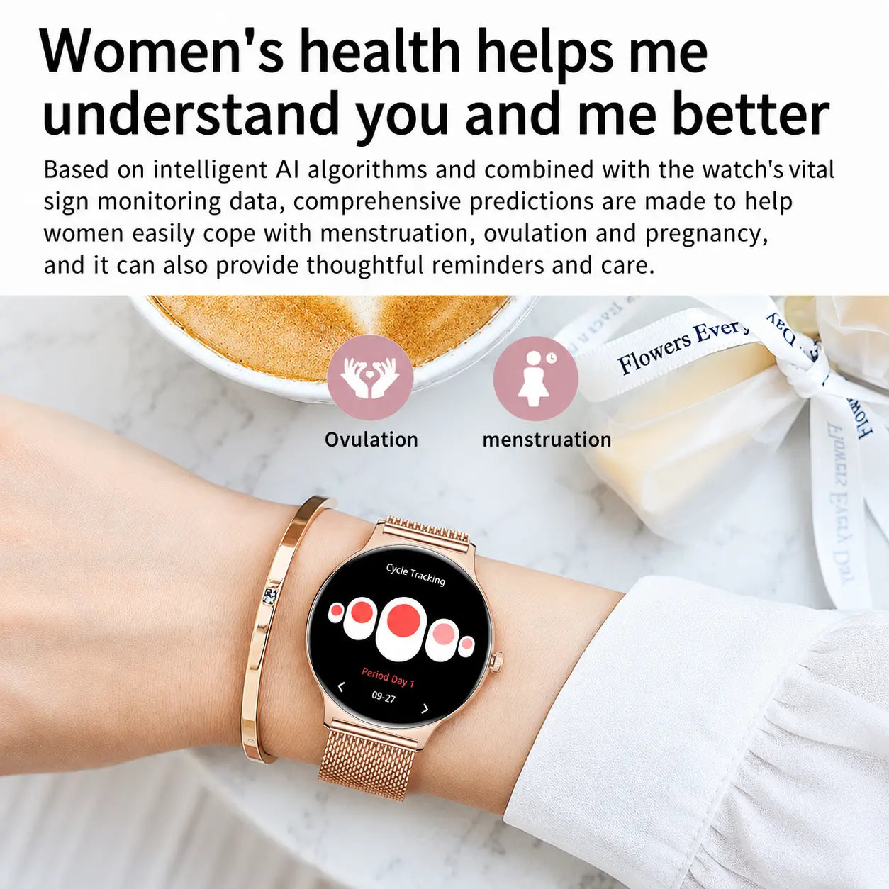 Aetow Premium Smartwatch for Women, 1.43” AMOLED 466×466 Display, Bluetooth Calling, 7.9Mm Ultra-Thin Metal Design, Always-On Display, 100+ Sports Modes, Heart Rate, Spo2, Sleep & Cycle Tracking, Running