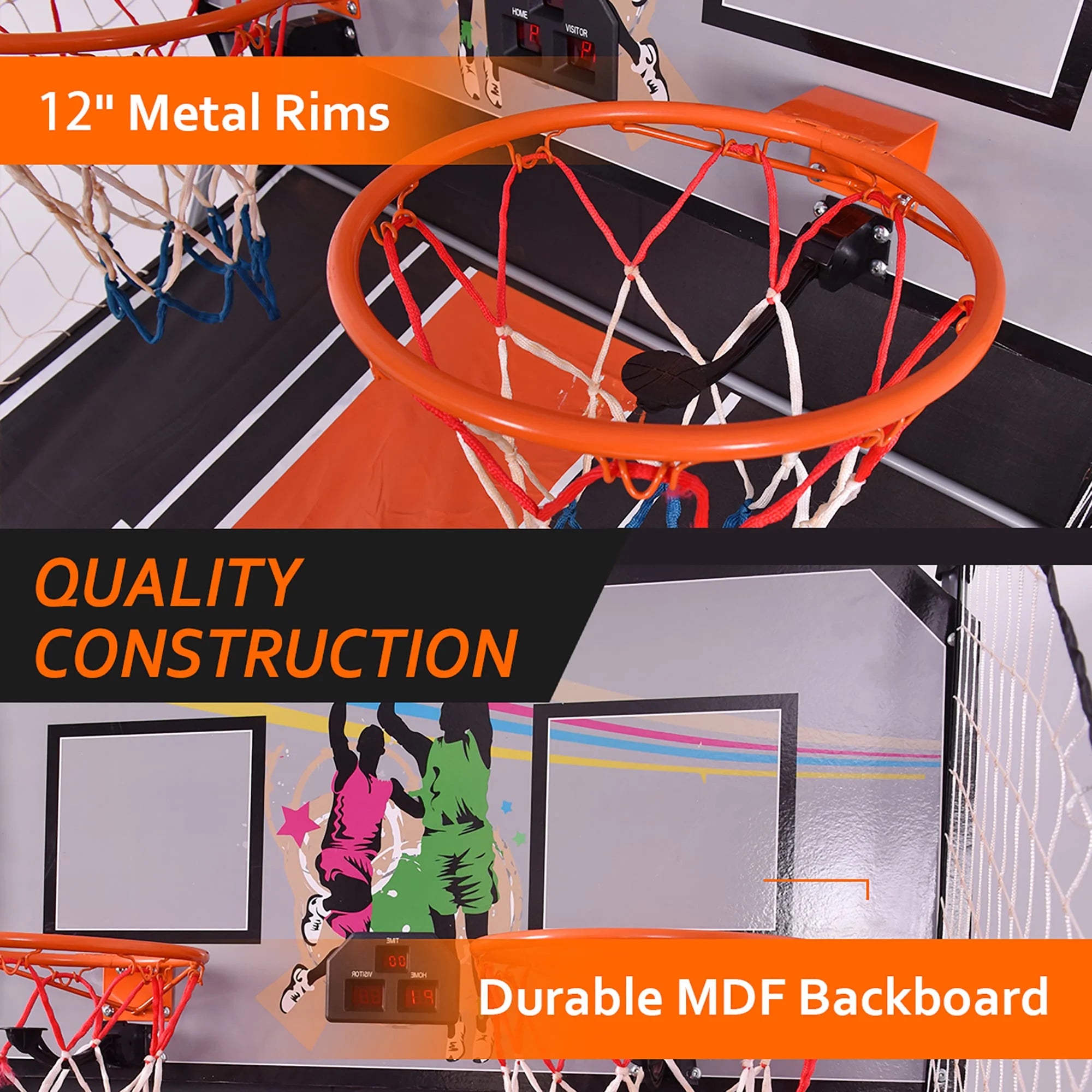 Dual LED Electronic Shot Basketball Arcade Game with 8 Game Modes 4 Balls Foldable Grey