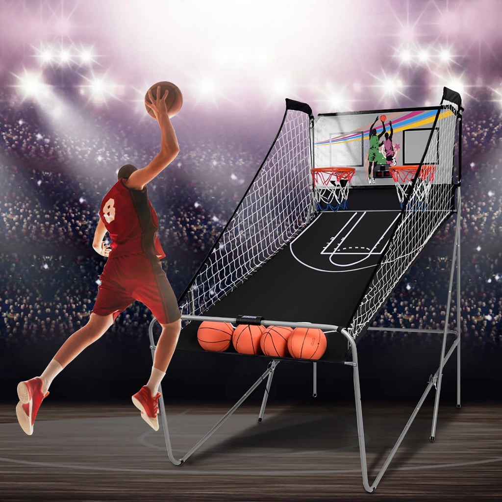 Dual LED Electronic Shot Basketball Arcade Game with 8 Game Modes 4 Balls Foldable Grey