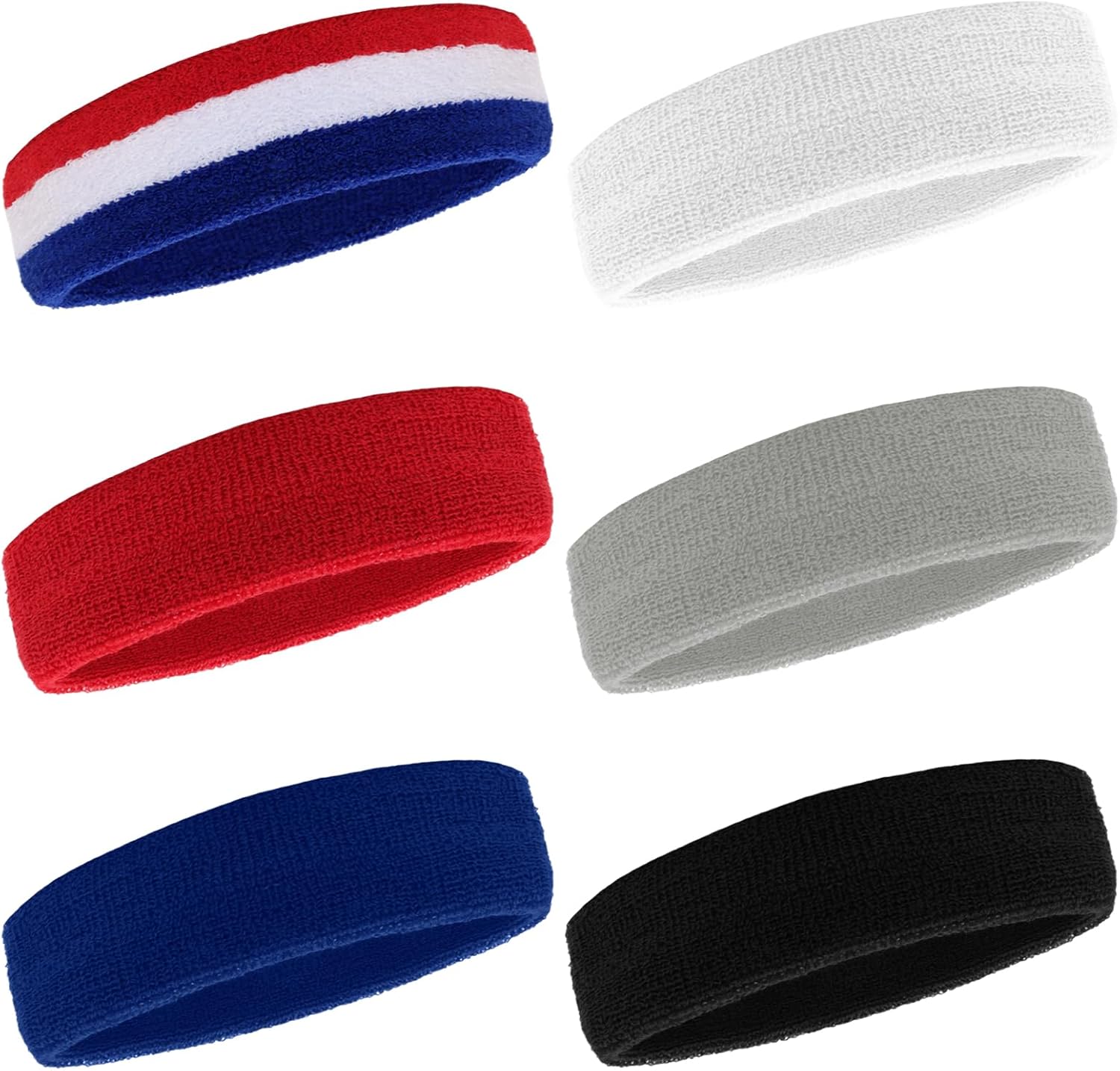 6 Pcs Sports Sweatband for Men & Women - Outdoor Yoga Hair Tie Solid Color Sweatband for Fitness, Tennis, Running, Hiking