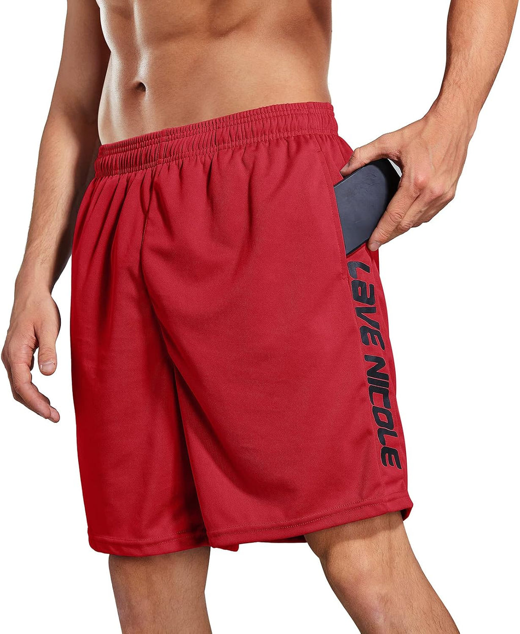 2 Pack Mens Workout Shorts Elastic Waist Athletic Gym Running Basketball Tennis Shorts for Men 7'' Inseam with Pocket (Grey/Red M)