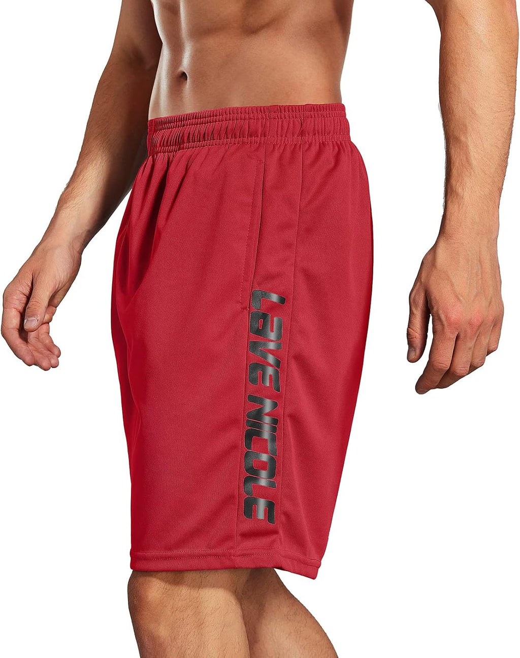 2 Pack Mens Workout Shorts Elastic Waist Athletic Gym Running Basketball Tennis Shorts for Men 7'' Inseam with Pocket (Grey/Red M)