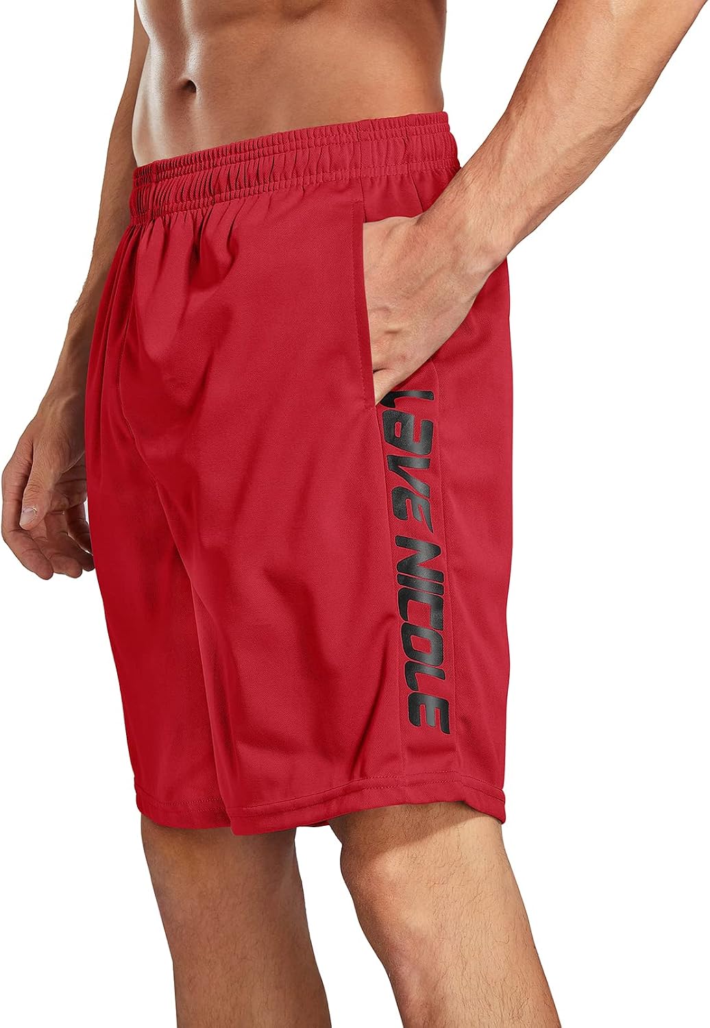 2 Pack Mens Workout Shorts Elastic Waist Athletic Gym Running Basketball Tennis Shorts for Men 7'' Inseam with Pocket (Grey/Red M)