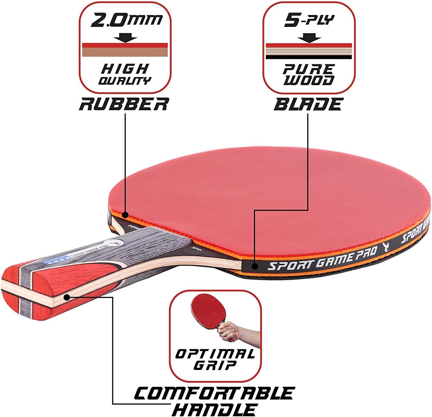 Ping Pong Paddle with Killer Spin + Case for Free - Professional Table Tennis Racket for Beginner and Advanced Players - Improve Your Ping Pong Skills with JT Ping Pong Paddle Set
