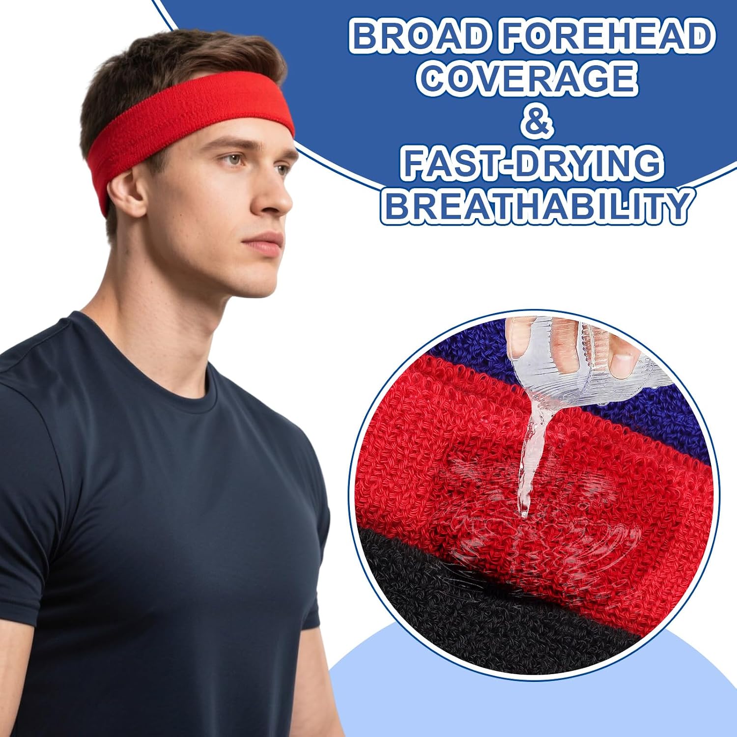 6 Pcs Sports Sweatband for Men & Women - Outdoor Yoga Hair Tie Solid Color Sweatband for Fitness, Tennis, Running, Hiking