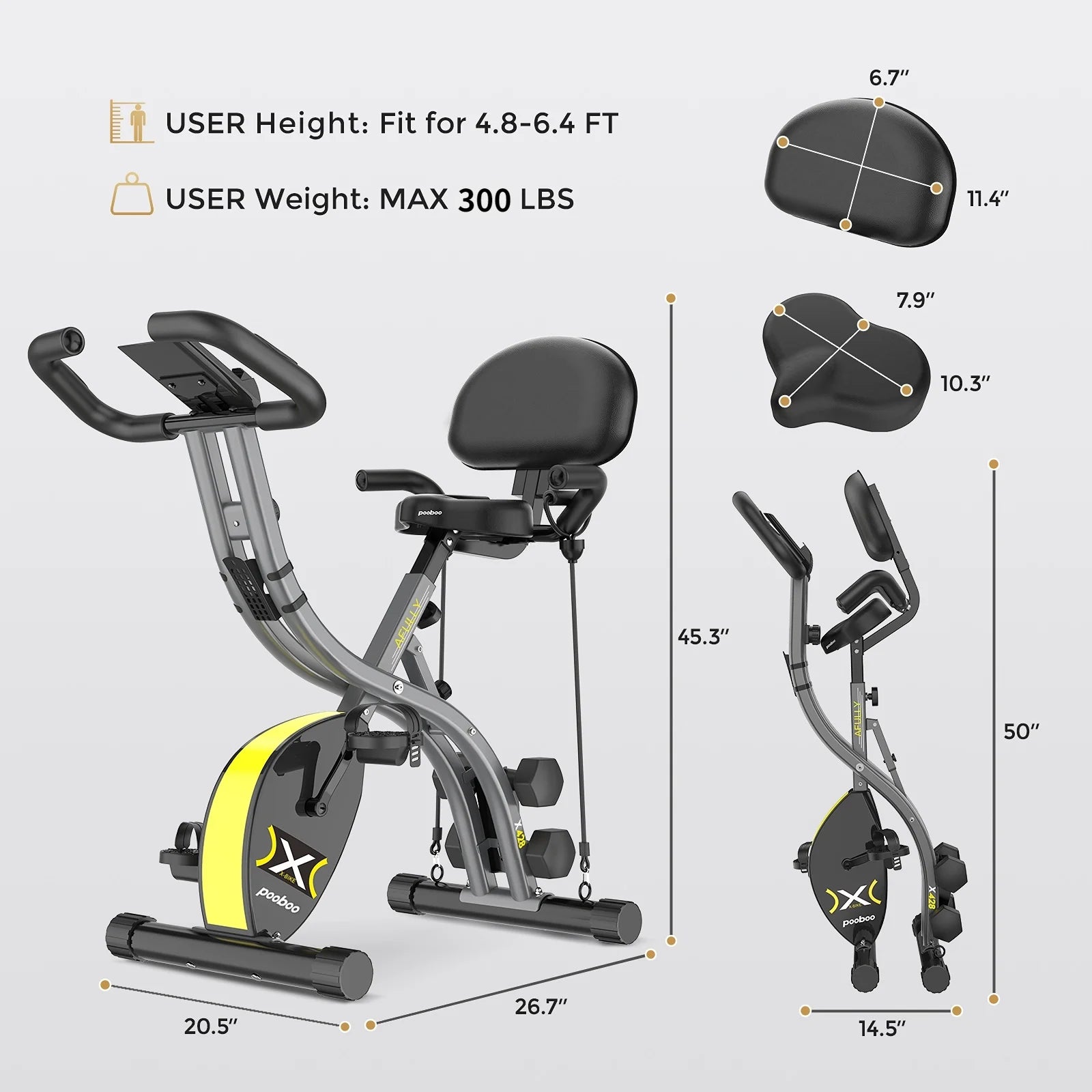 Folding Cycling Bicycle Magnetic Exercise Bike Fitness Indoor Upright Stationary Bike with Dumbbells and Resitance Bands for Home Cardio Workout Weight up to 300 LBS