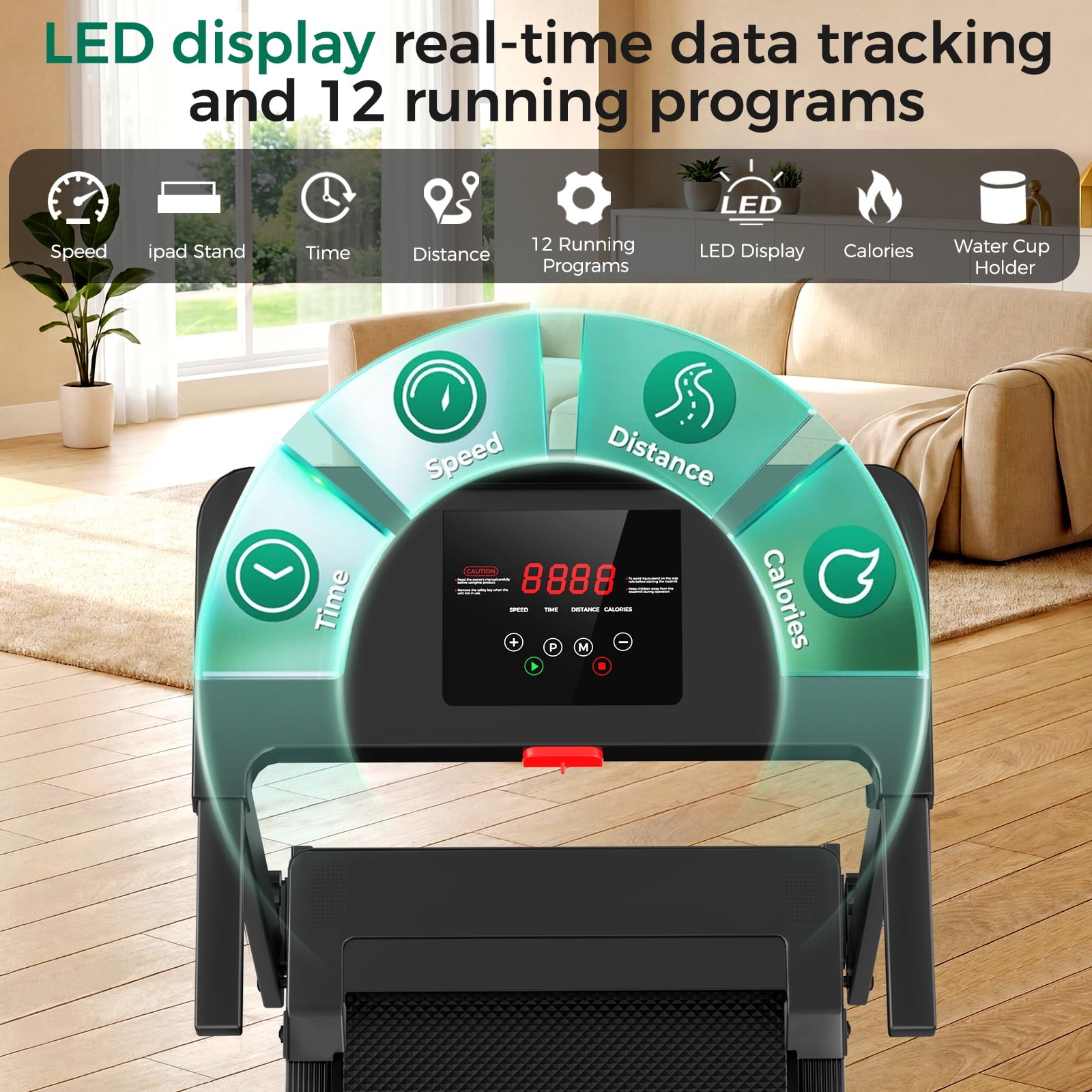 Treadmill, 3.0 HP Walking Pad Treadmill for Home, Folding Running Treadmill with 300 Lbs Capacity, LED Display