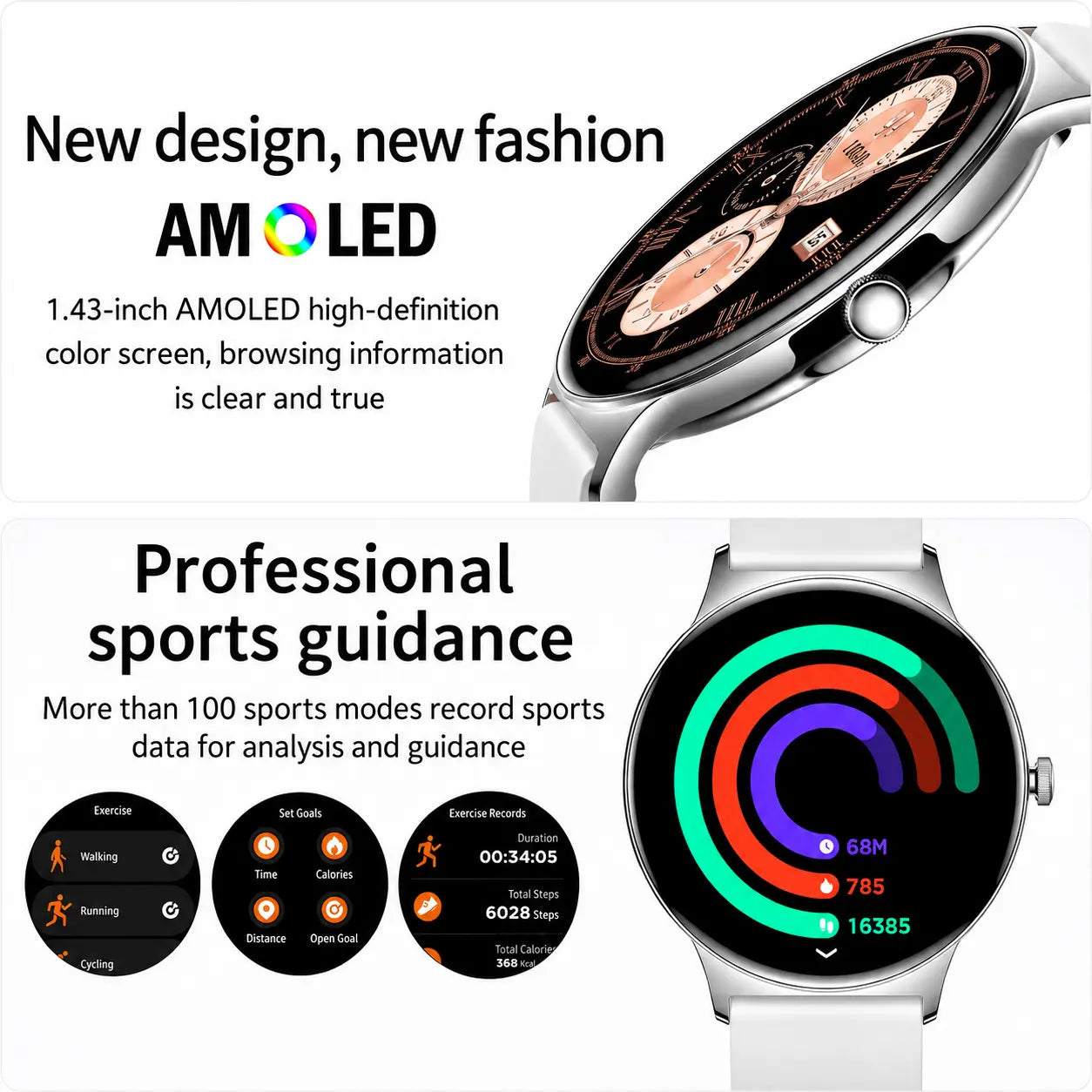 Aetow Premium Smartwatch for Women, 1.43” AMOLED 466×466 Display, Bluetooth Calling, 7.9Mm Ultra-Thin Metal Design, Always-On Display, 100+ Sports Modes, Heart Rate, Spo2, Sleep & Cycle Tracking, Running