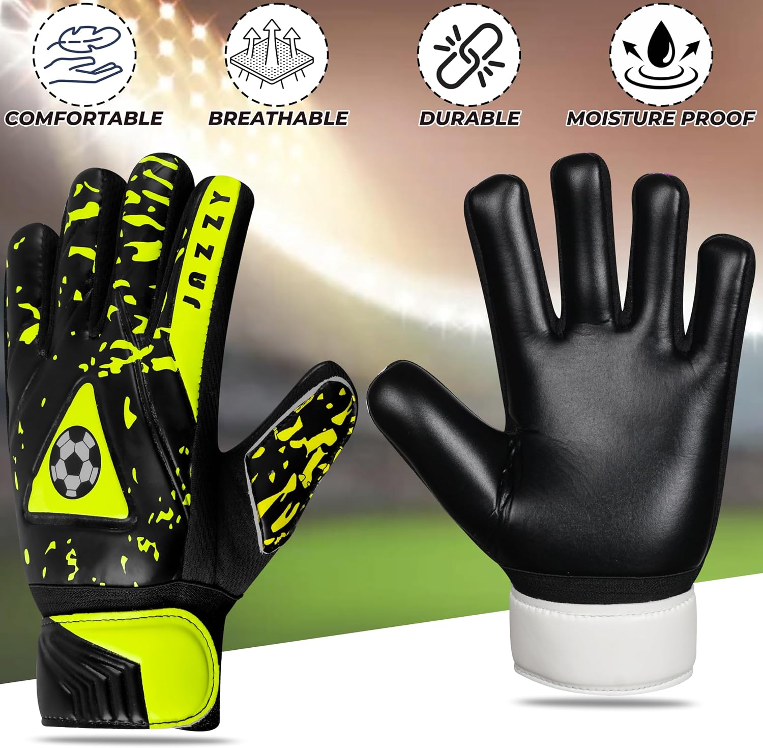 Youth Goalie Gloves with Double Wrist Protection, Non-Slip Latex Material