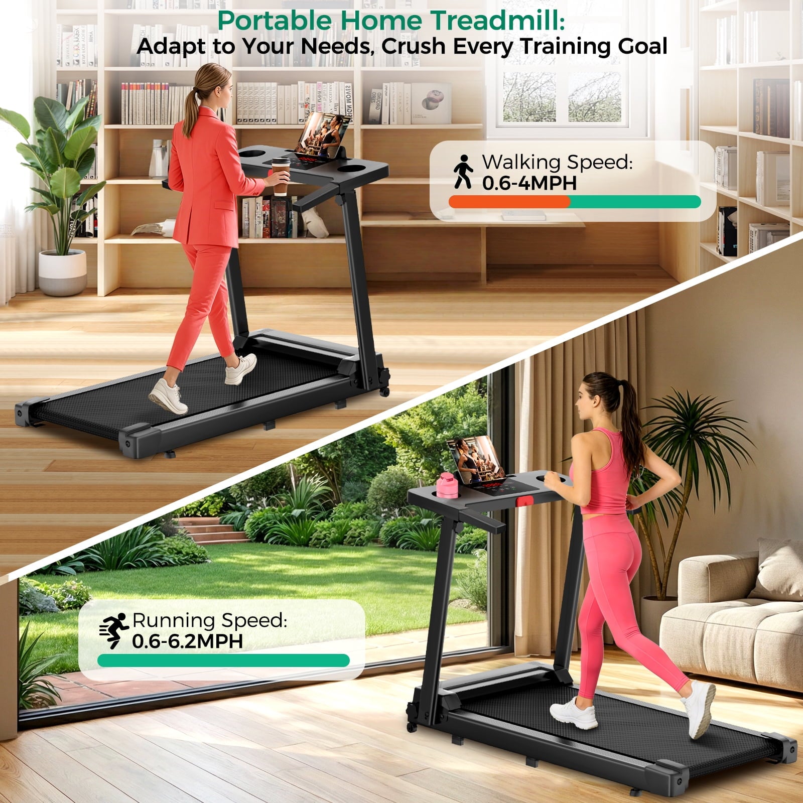 Treadmill, 3.0 HP Walking Pad Treadmill for Home, Folding Running Treadmill with 300 Lbs Capacity, LED Display