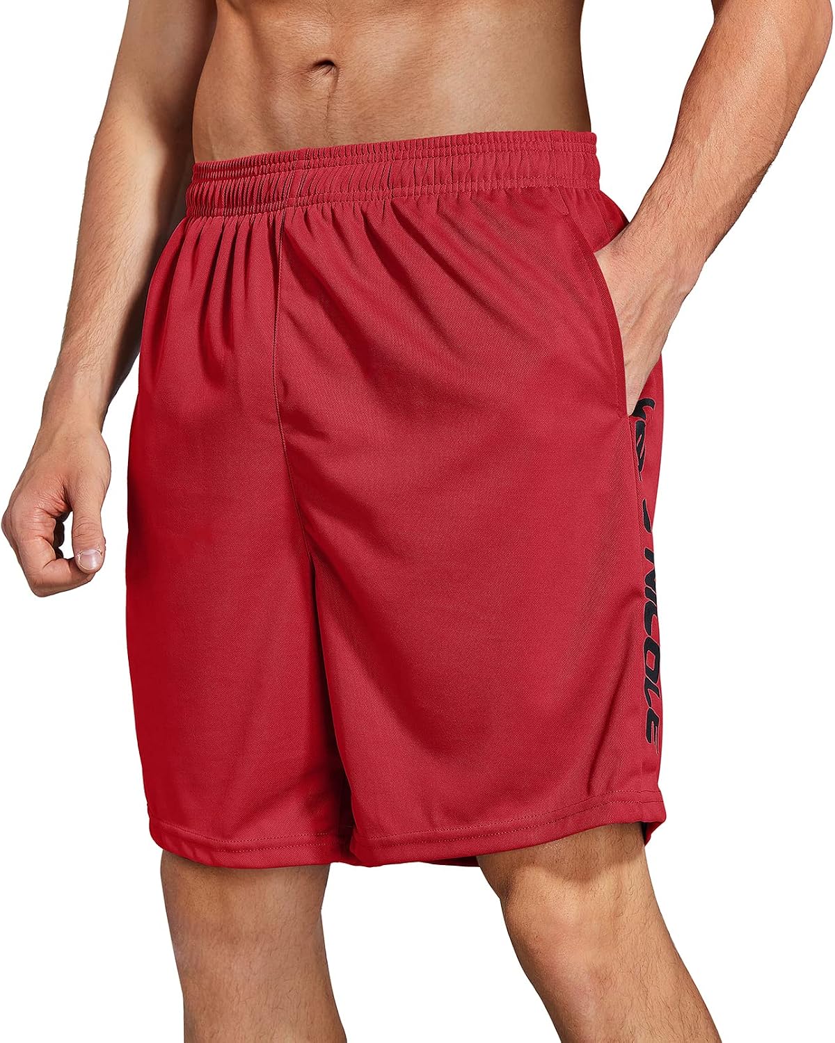 2 Pack Mens Workout Shorts Elastic Waist Athletic Gym Running Basketball Tennis Shorts for Men 7'' Inseam with Pocket (Grey/Red M)