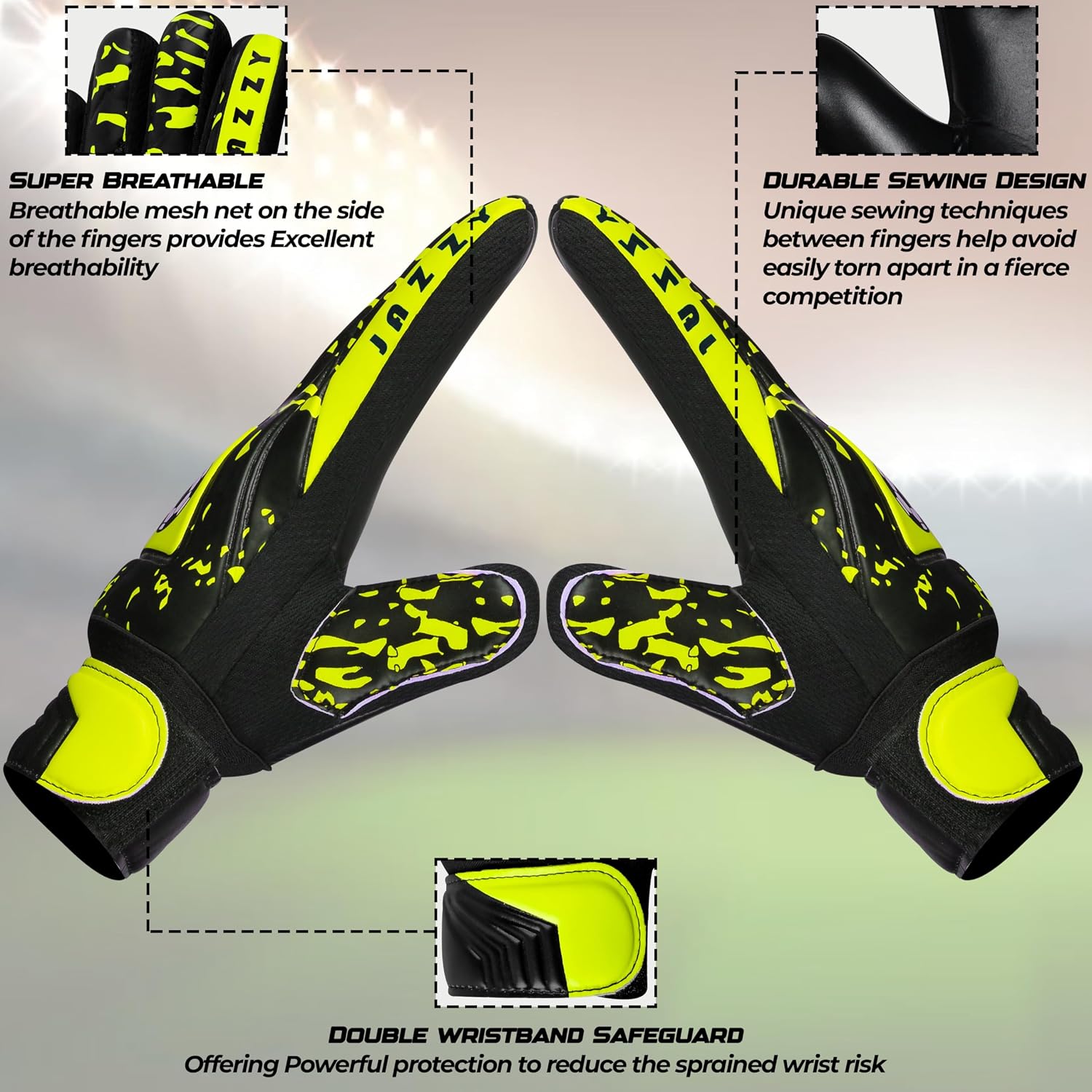 Youth Goalie Gloves with Double Wrist Protection, Non-Slip Latex Material