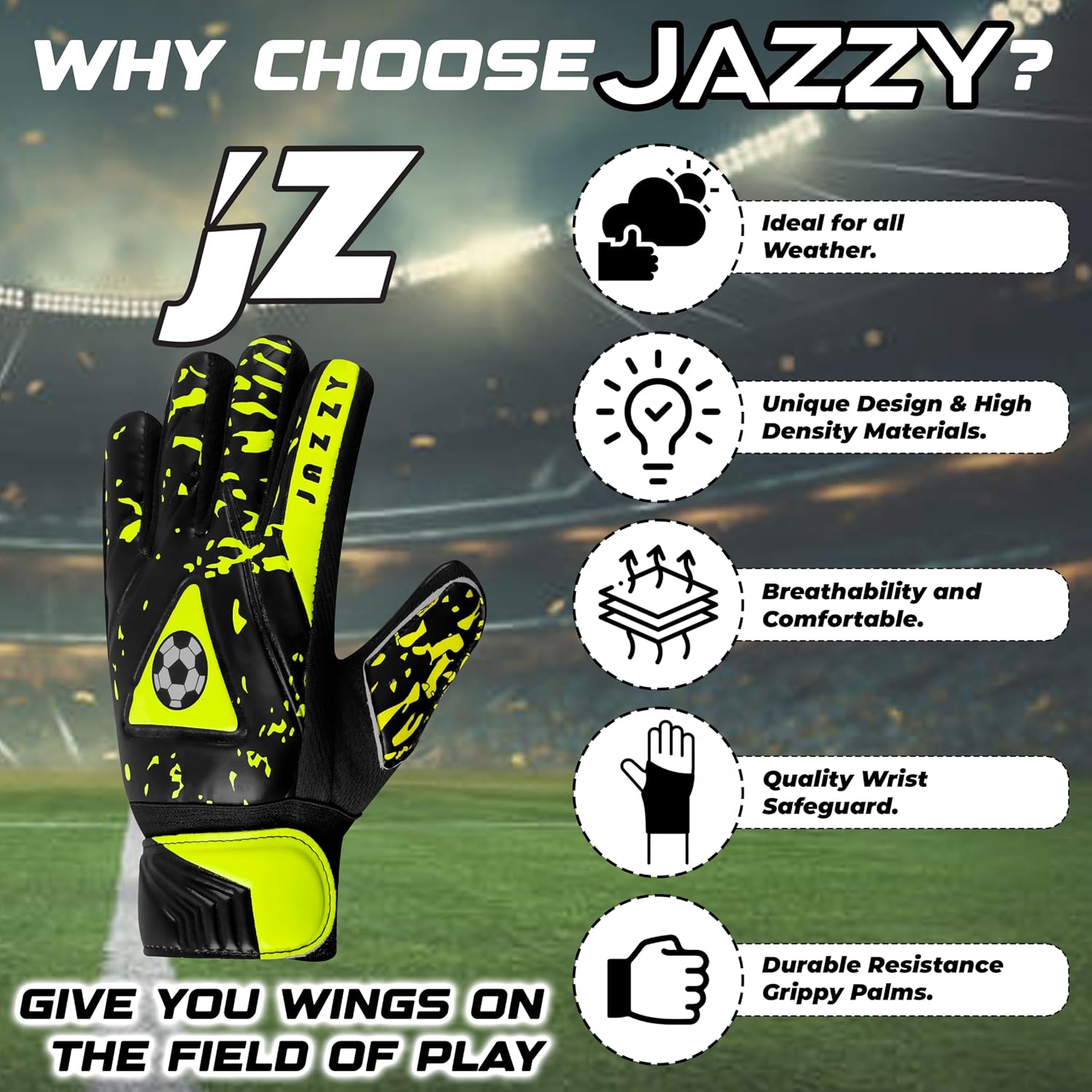 Youth Goalie Gloves with Double Wrist Protection, Non-Slip Latex Material