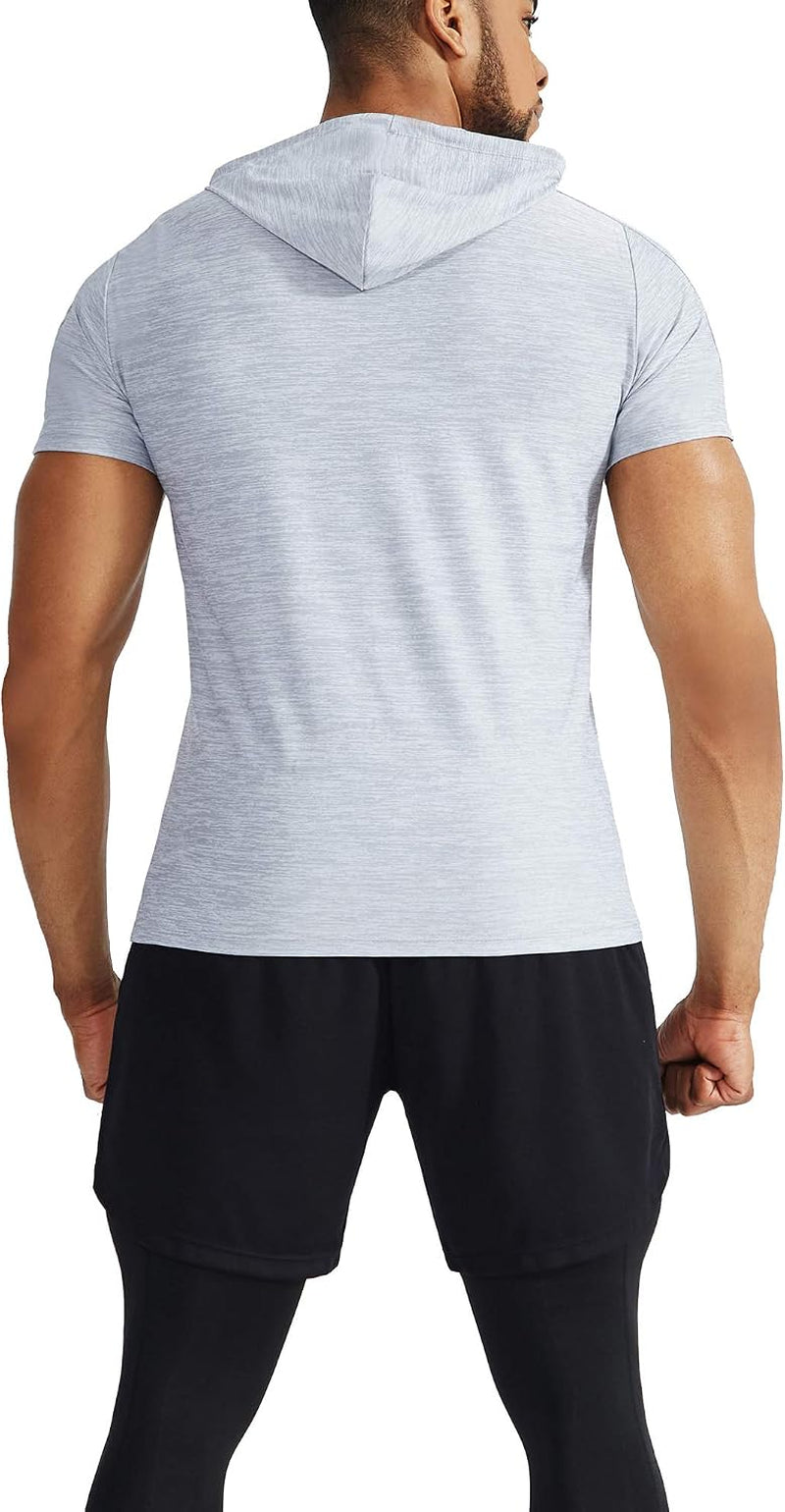 Men'S 3 Pack Dry Fit Running Shirt Workout Athletic Shirt with Hoods,Navy Blue,Light Green,Grey,M