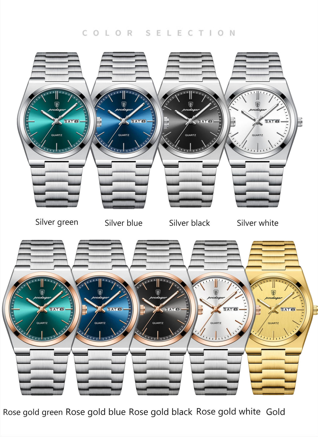 Men Gold Quartz Stainless Steel Fashion Watch Analog Waterproof Luminous Date Wristwatch