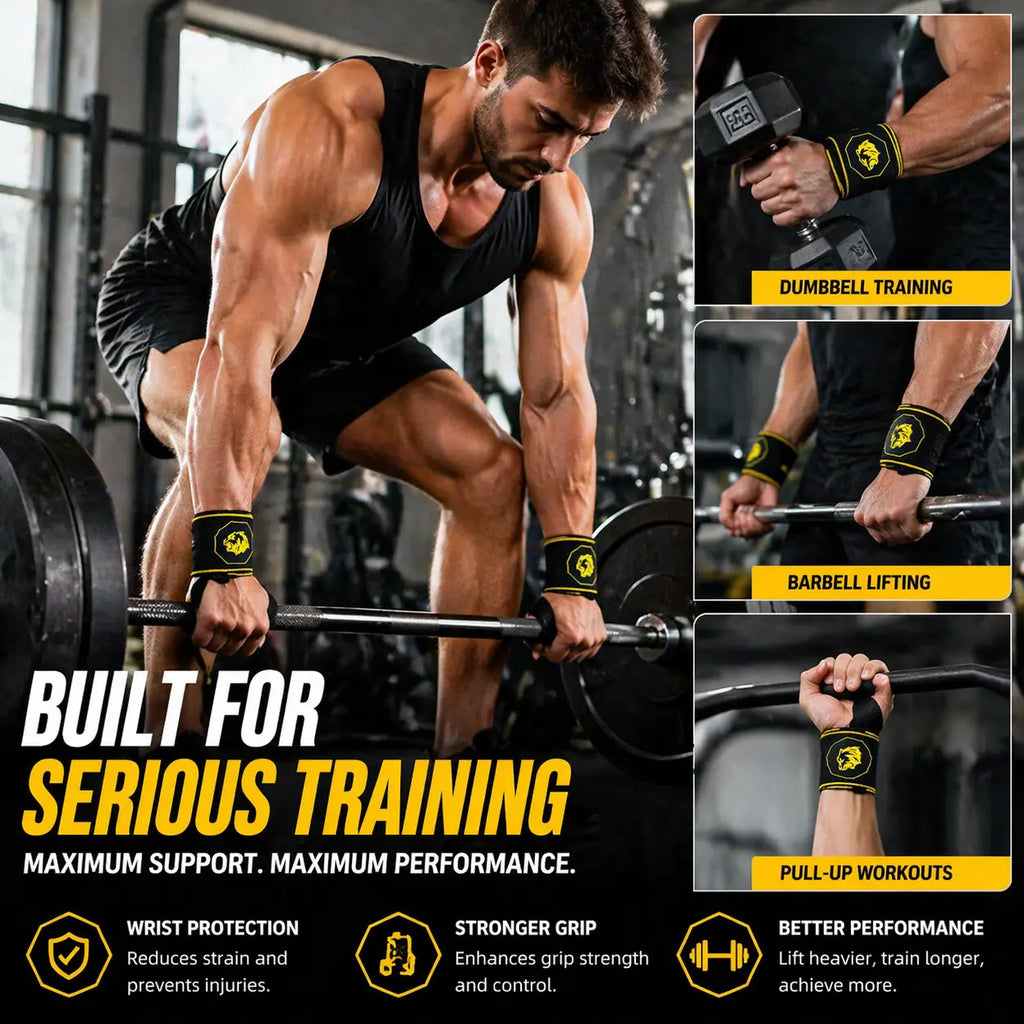 Wrist Wraps for Weightlifting & Gym Training – Anti-Slip, Adjustable, Durable Polyester & Silicone Support for Strength, Crossfit, and Powerlifting