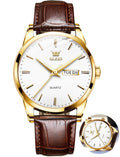 Mens Watches,Brown Leather Watch for Men,Gold Plated Case Analog Quartz Fashion Business Dress Watch Luminous Waterproof Casual Male Wrist Watches Reloj Para Hombre