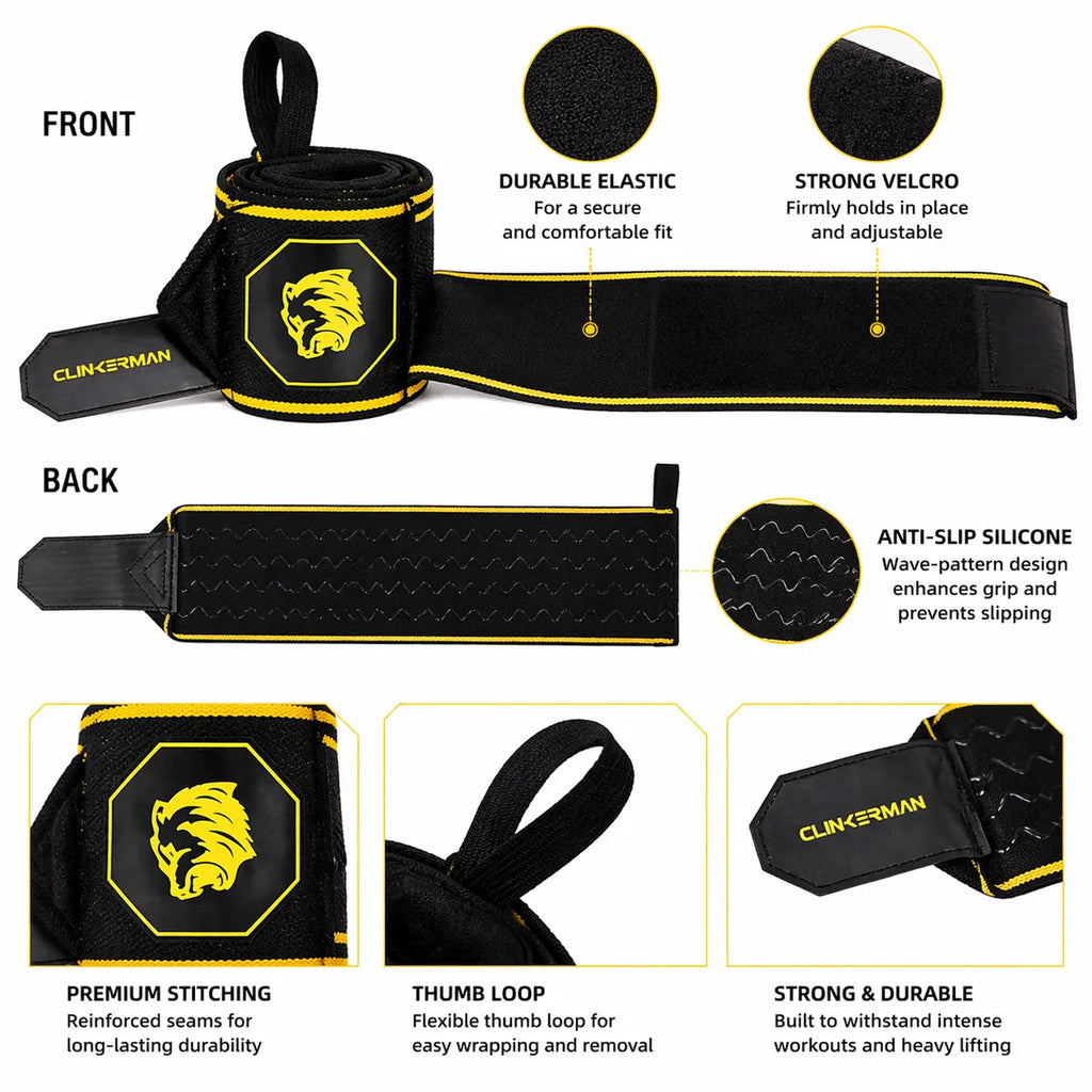 Wrist Wraps for Weightlifting & Gym Training – Anti-Slip, Adjustable, Durable Polyester & Silicone Support for Strength, Crossfit, and Powerlifting