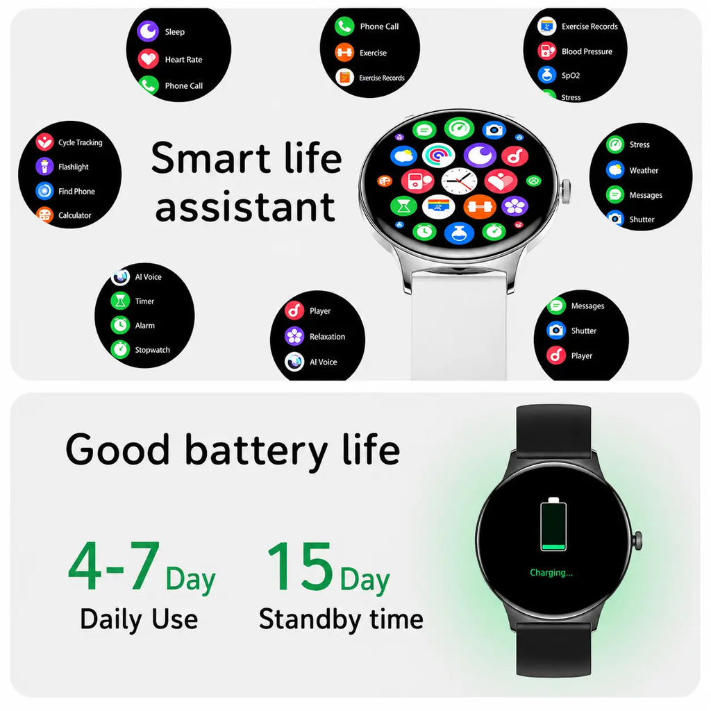 Aetow Premium Smartwatch for Women, 1.43” AMOLED 466×466 Display, Bluetooth Calling, 7.9Mm Ultra-Thin Metal Design, Always-On Display, 100+ Sports Modes, Heart Rate, Spo2, Sleep & Cycle Tracking, Running