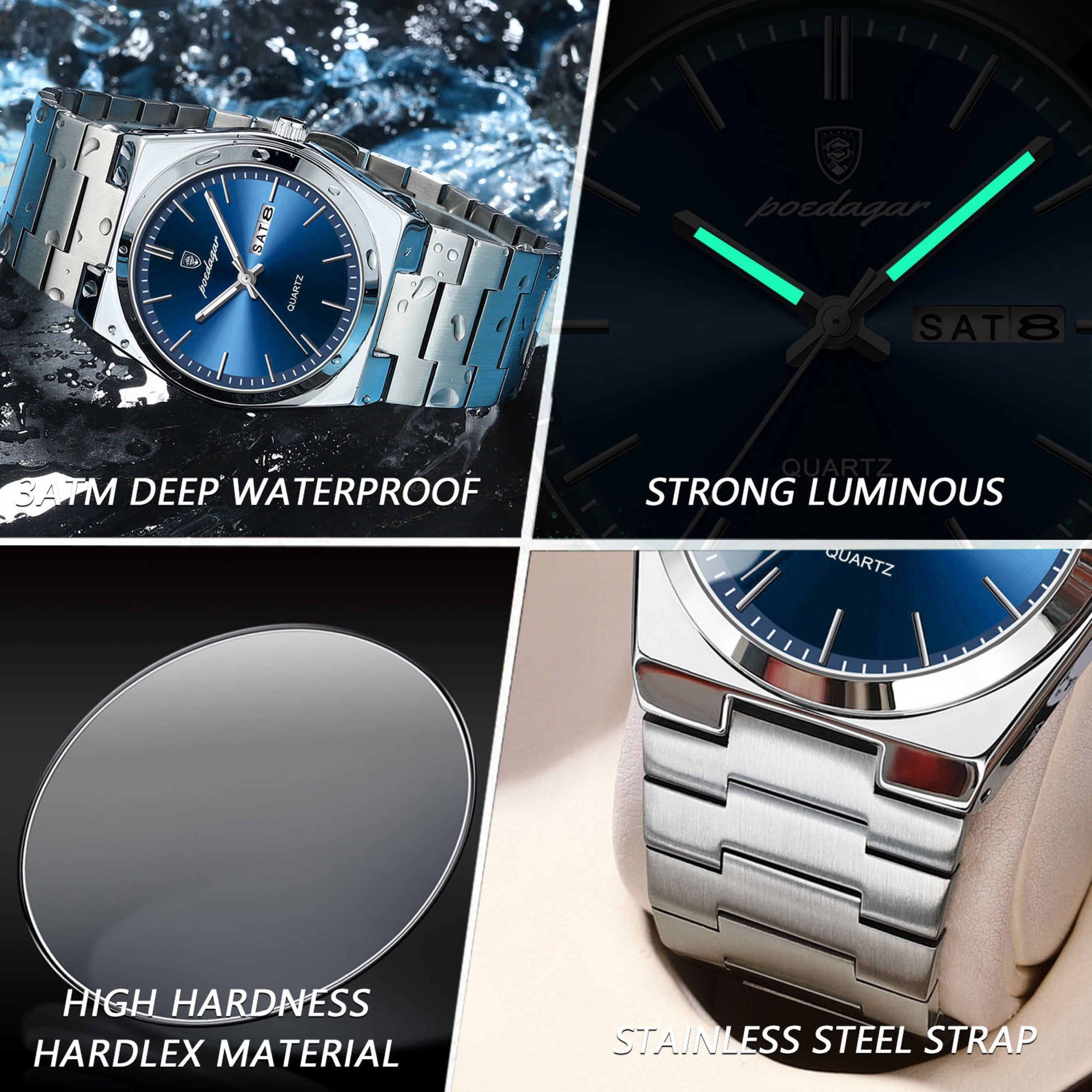 Men Gold Quartz Stainless Steel Fashion Watch Analog Waterproof Luminous Date Wristwatch